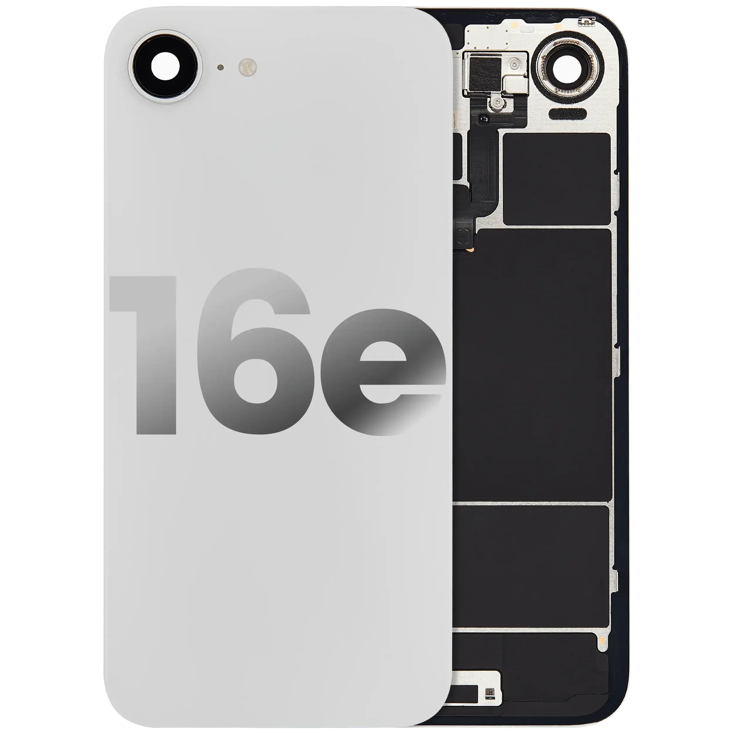 Vetro posteriore con Steel Plate con Wireless NFC Charging magnete MagSafe e Flat flash per iPhone 16e (Used Service Pack Pull: grado A) (Bianco)