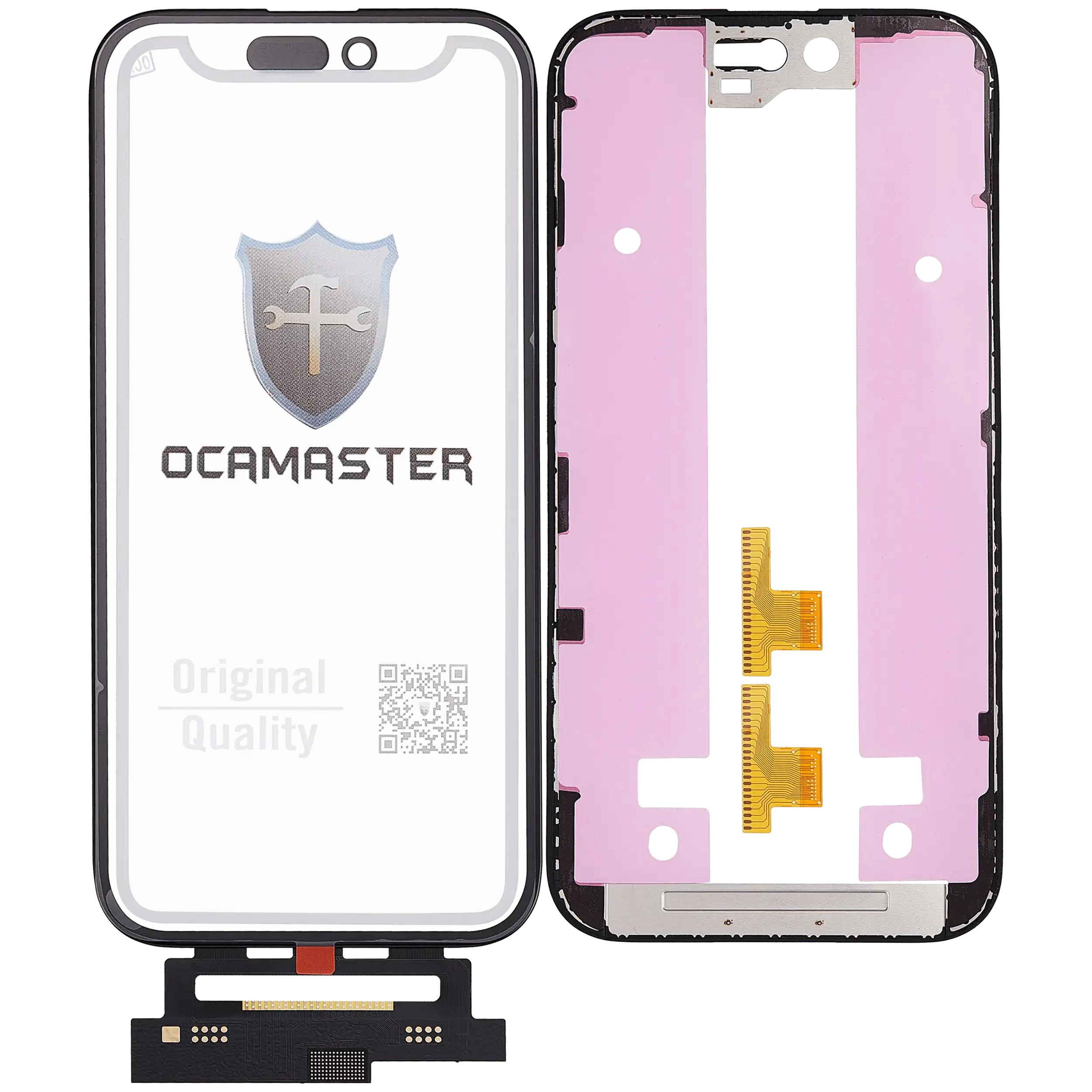 4 in 1 Short flat (Touch screen Touch con vetro + OCA + Frame Pre-installed) per iPhone 15 (OCA Master)