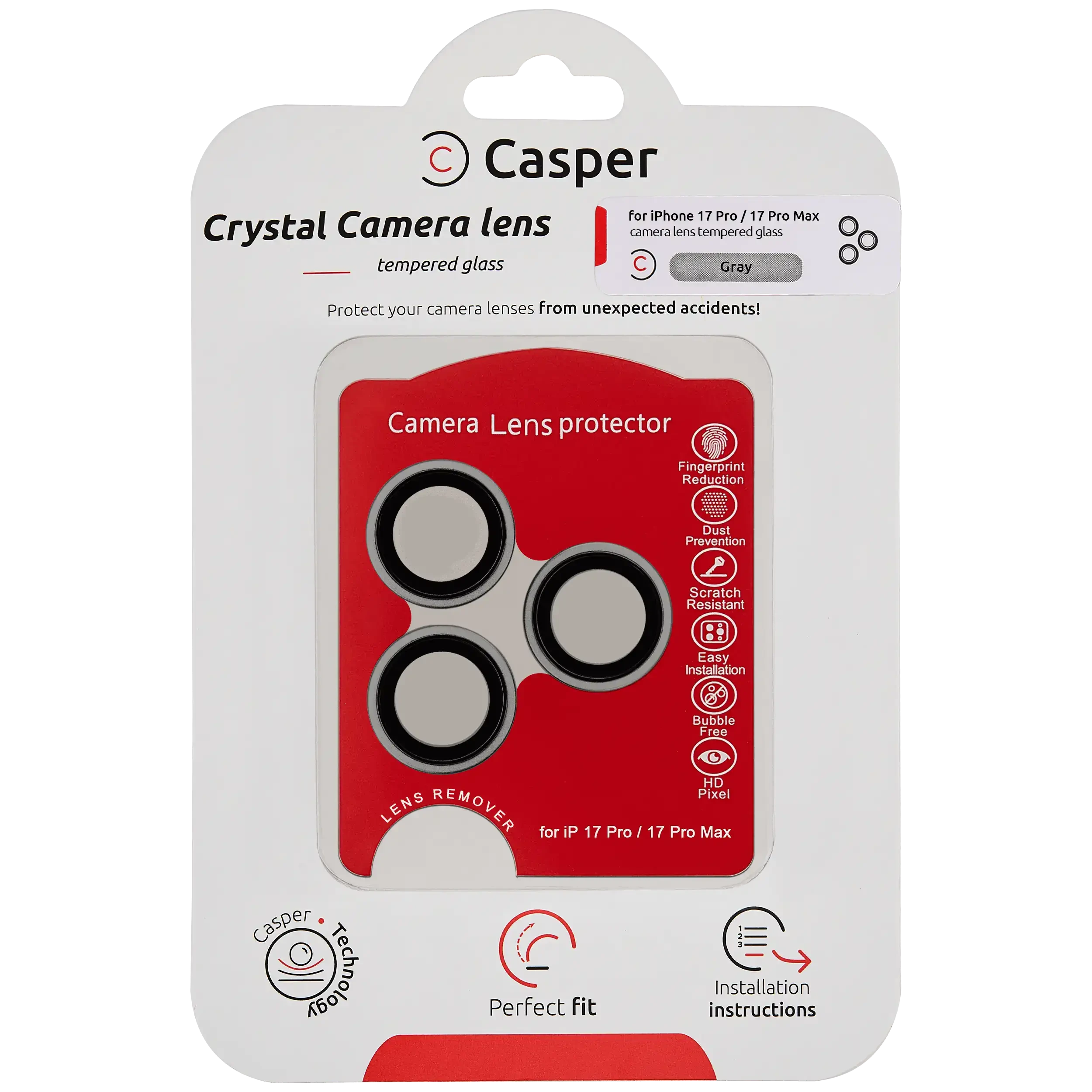 Casper Vetro fotocamera Protector per iPhone 17 Pro / 17 Pro Max (Grigio) (Trasparente)
