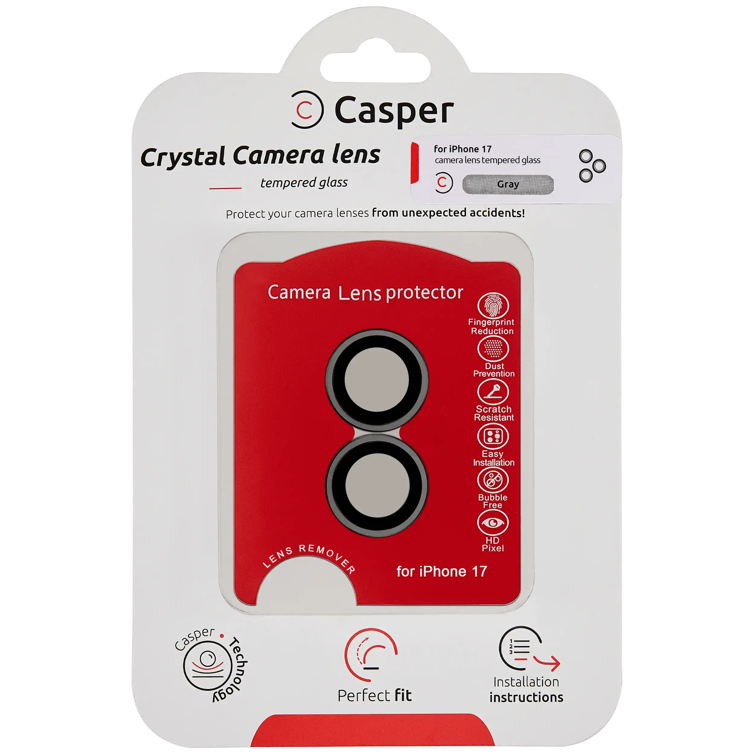 Casper Vetro fotocamera Protector per iPhone 17 (Grigio) (Trasparente)
