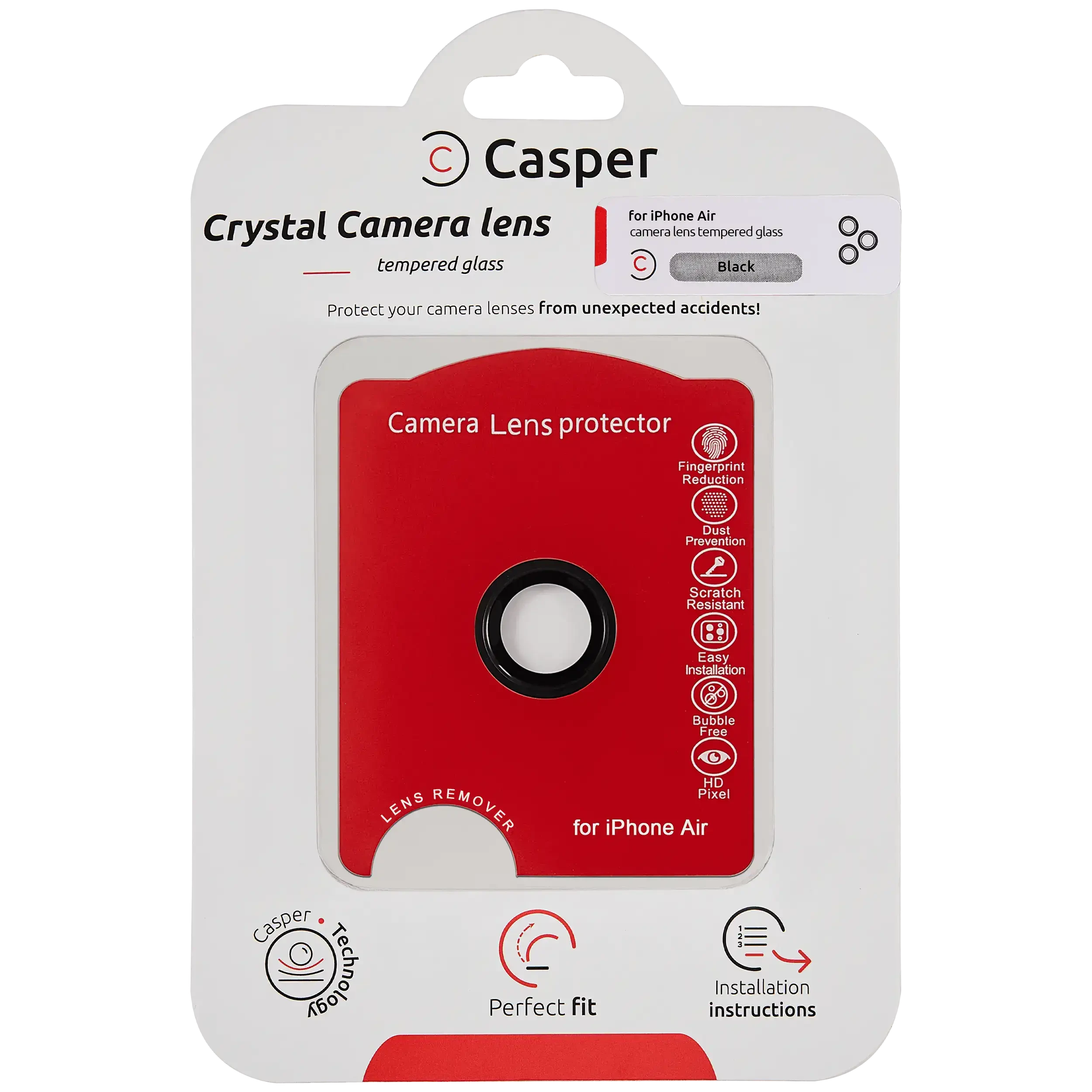 Casper Vetro fotocamera Protector per iPhone Air (Nero) (Trasparente)