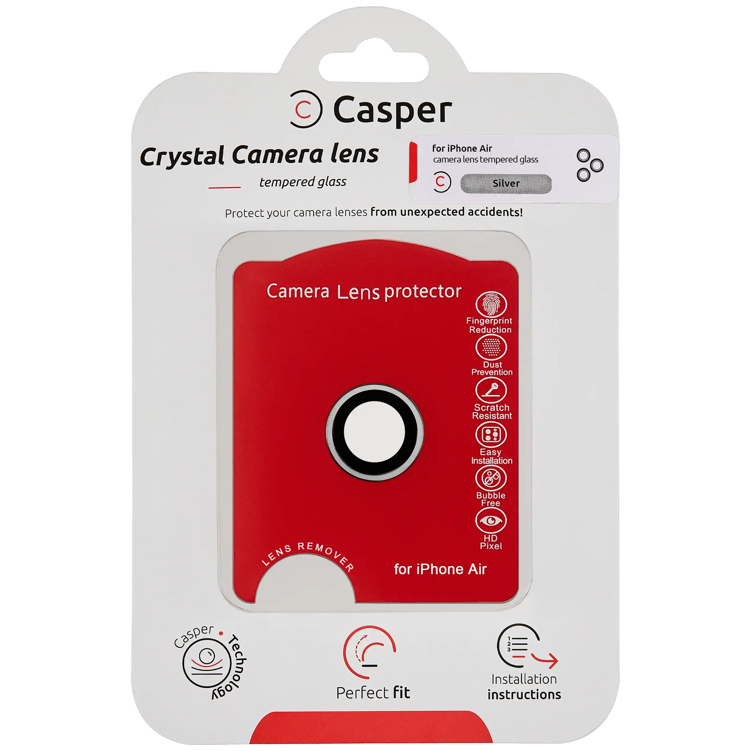 Casper Vetro fotocamera Protector per iPhone Air (Argento) (Trasparente)