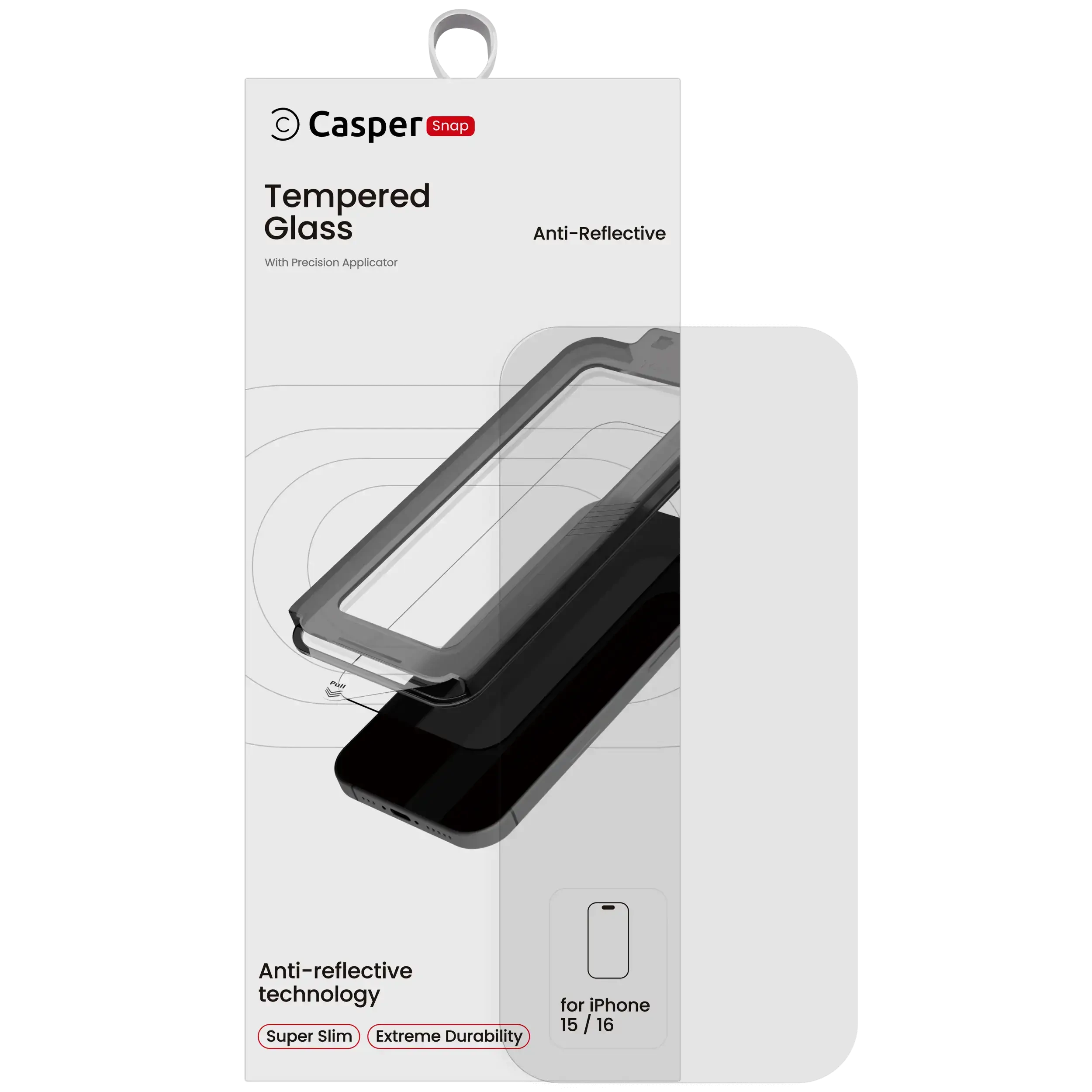 Snap Vetro temperato per iPhone 15 / 16 (confezione retail) (AR Trasparente)