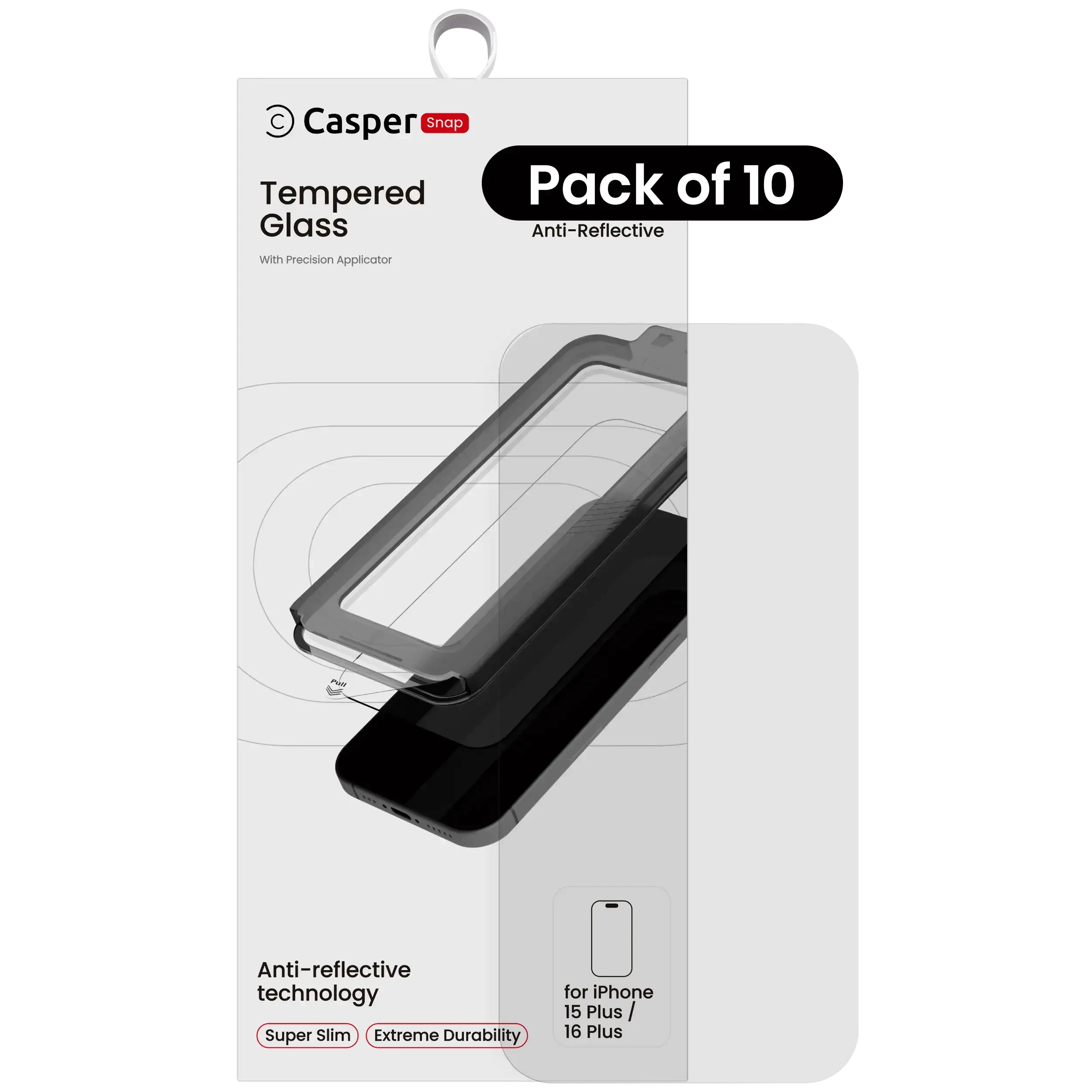 Casper Snap Vetro temperato per iPhone 15 Plus / 16 Plus (10 pezzi) (AR Trasparente)