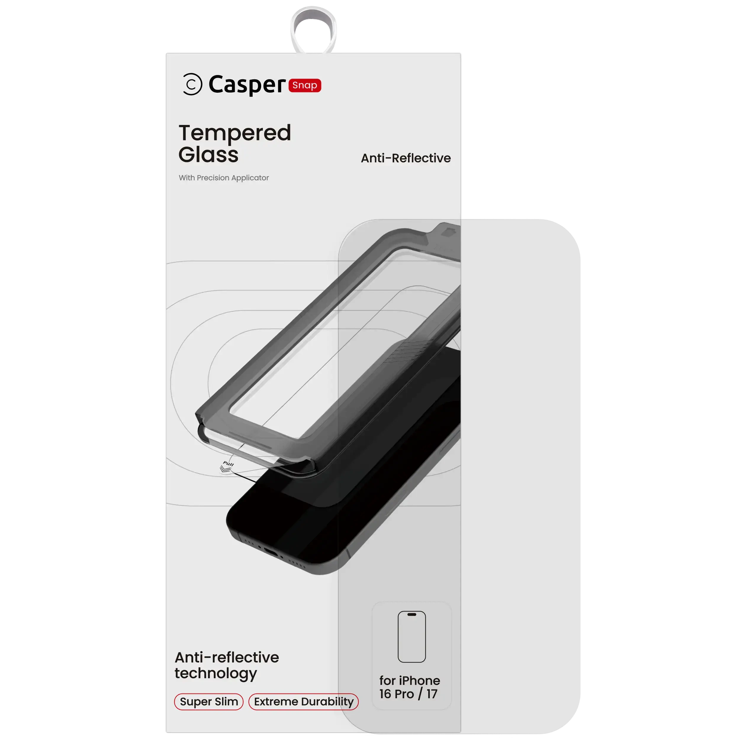 Casper Snap Vetro temperato per iPhone 16 Pro / 17 (confezione retail) (AR Trasparente)
