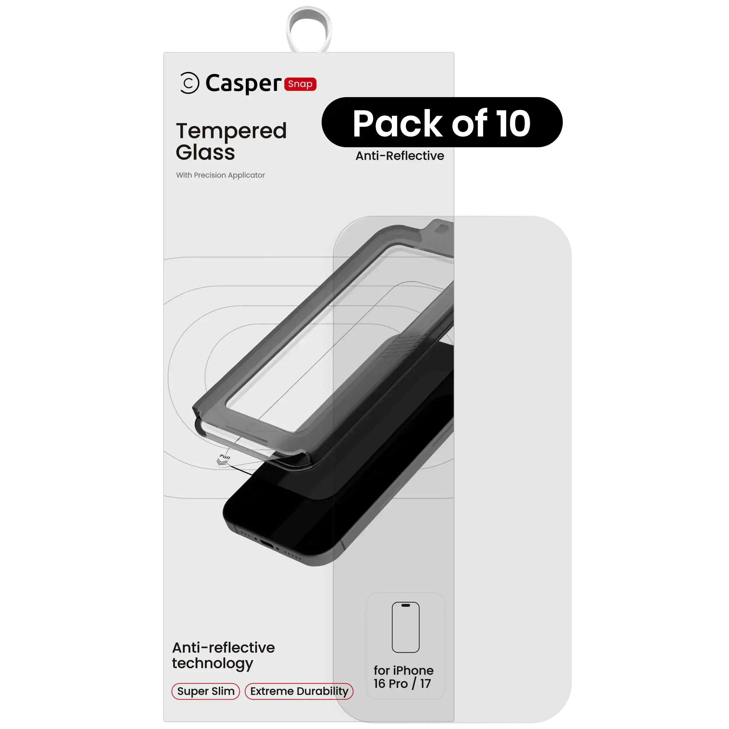 Casper Snap Vetro temperato per iPhone 16 Pro / 17 (AR Trasparente) (10 pezzi) (AR Trasparente)