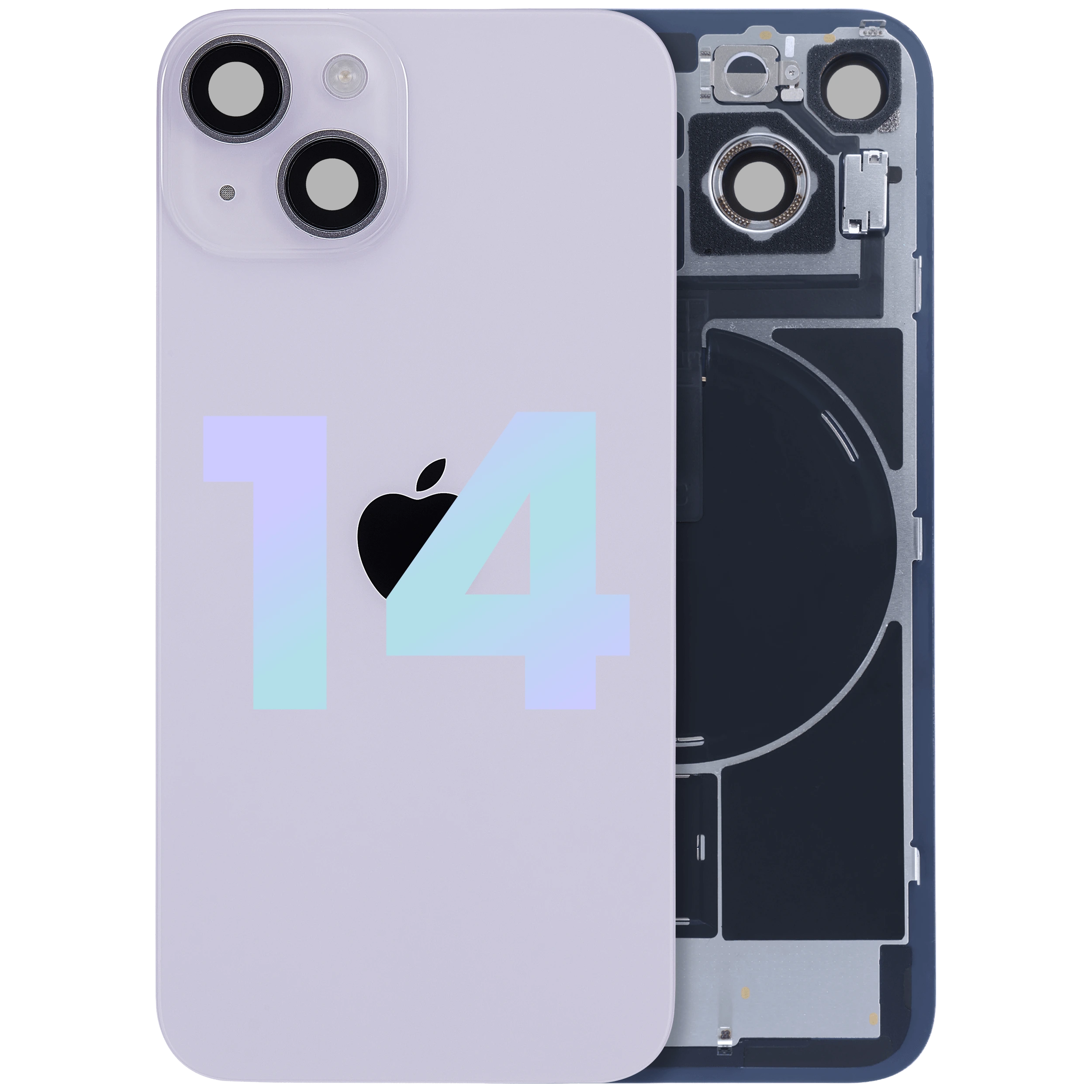 Vetro posteriore con magnete MagSafe, NFC e flat flash per iPhone 14 (Service Pack) (Viola)