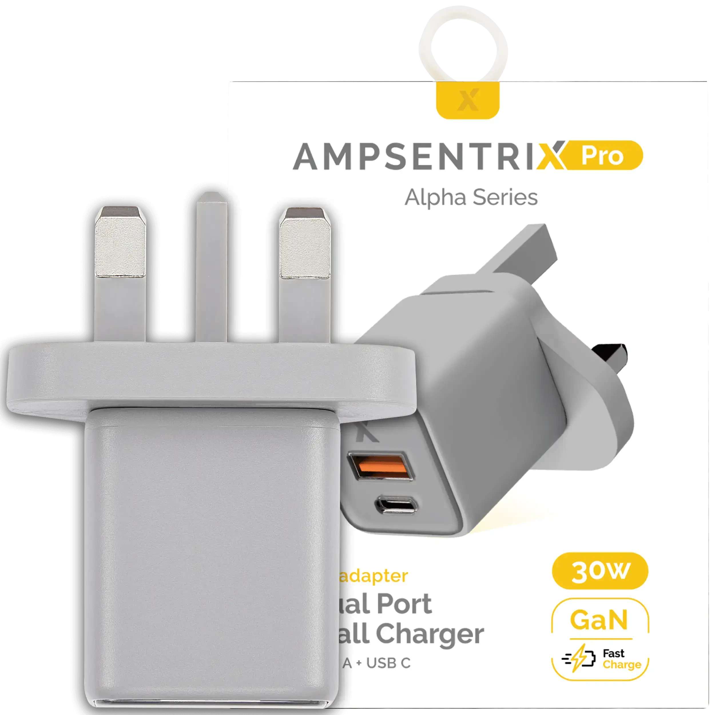 AmpSentrix 30W 2-in-1 USB-C / USB-A Wall Adapter (220V / UK Plug) (Titanio naturale)