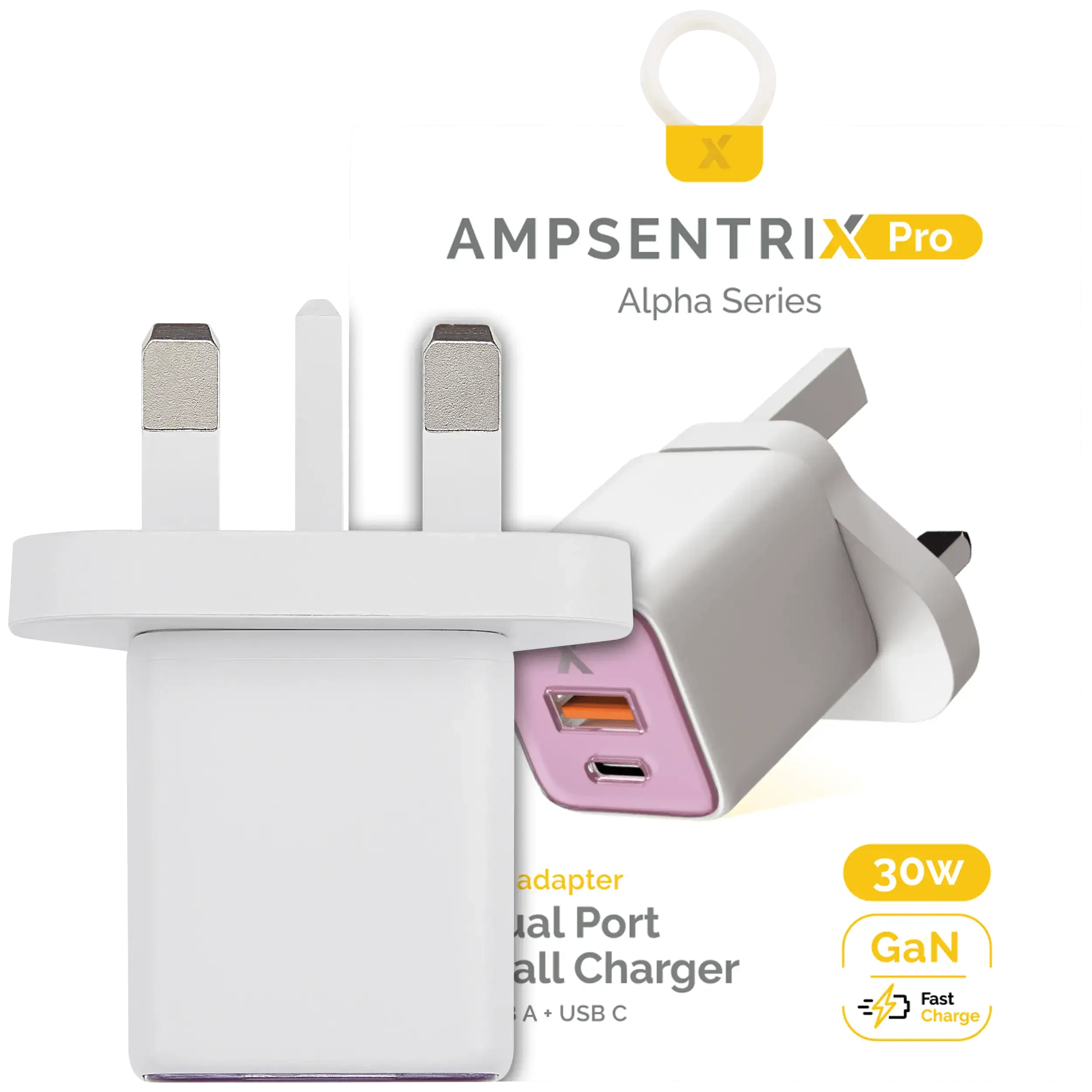 AmpSentrix 30W 2-in-1 USB-C / USB-A Wall Adapter (220V / UK Plug) (Rosa)