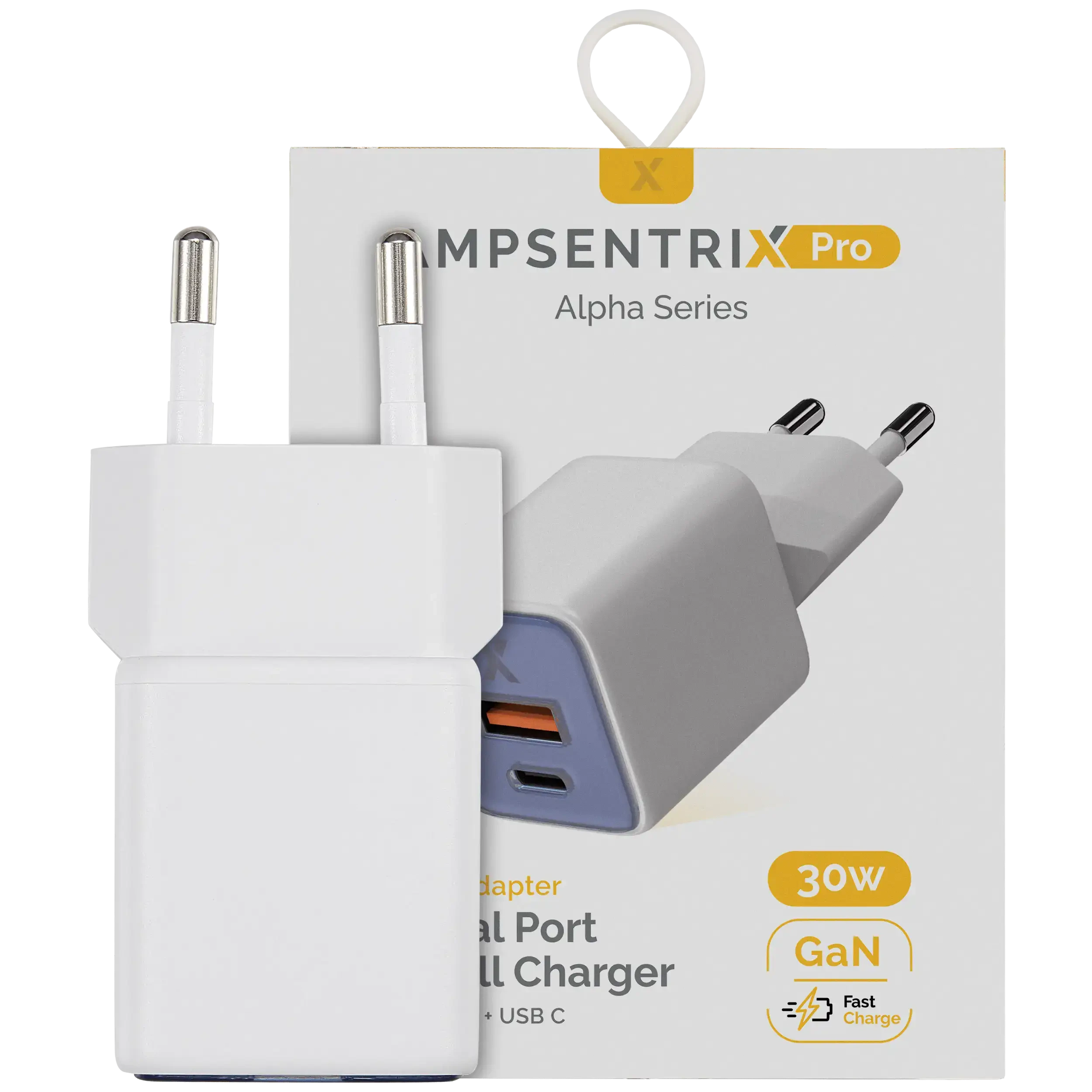 AmpSentrix Pro 30W 2-in-1 USB-C / USB-A GaN Wall Adapter (220V / EU Plug) (Blu oltremare)