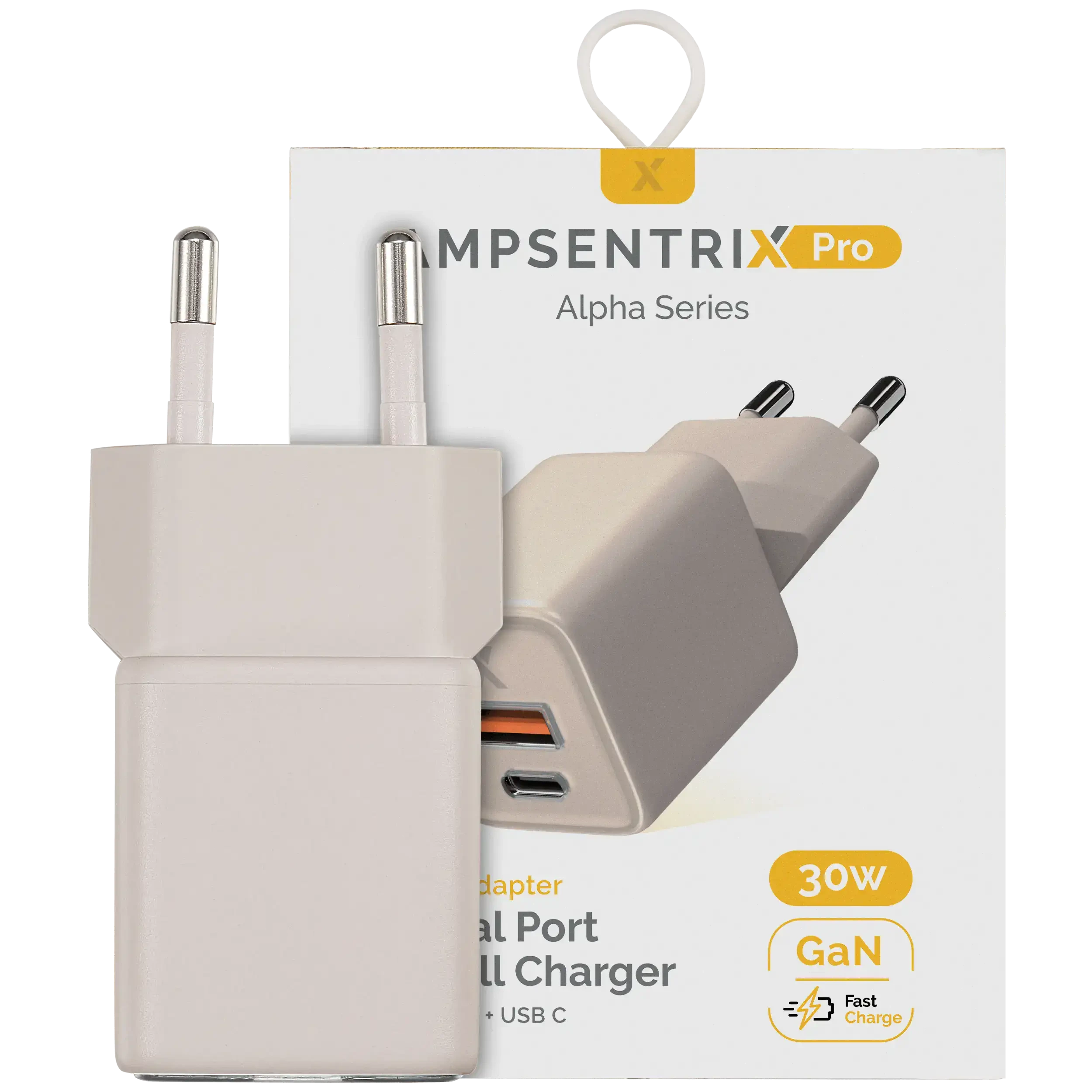 AmpSentrix Pro 30W 2-in-1 USB-C / USB-A GaN Wall Adapter (220V / EU Plug) (Titanio sabbia)