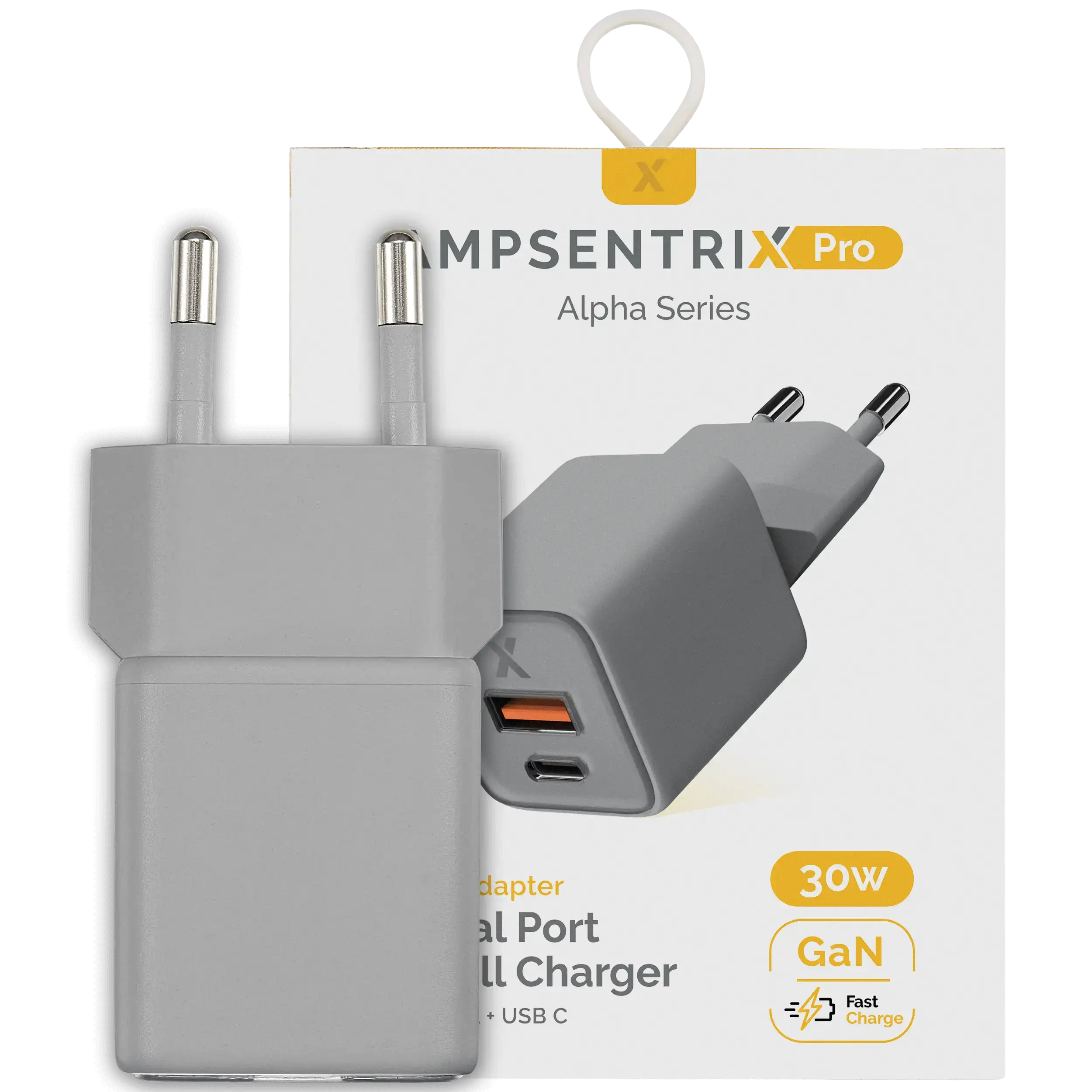 AmpSentrix Pro 30W 2-in-1 USB-C / USB-A GaN Wall Adapter (220V / EU Plug) (Titanio naturale)