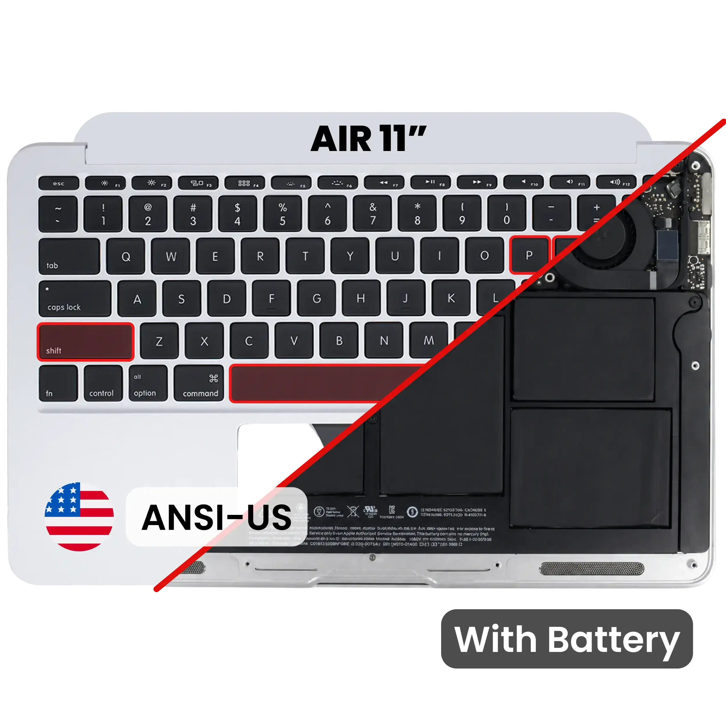 Top Case con Batteria e tastiera (ANSI US) per MacBook Air 11" A1465 (2013-2015) (Used Service Pack Pull: grado A)