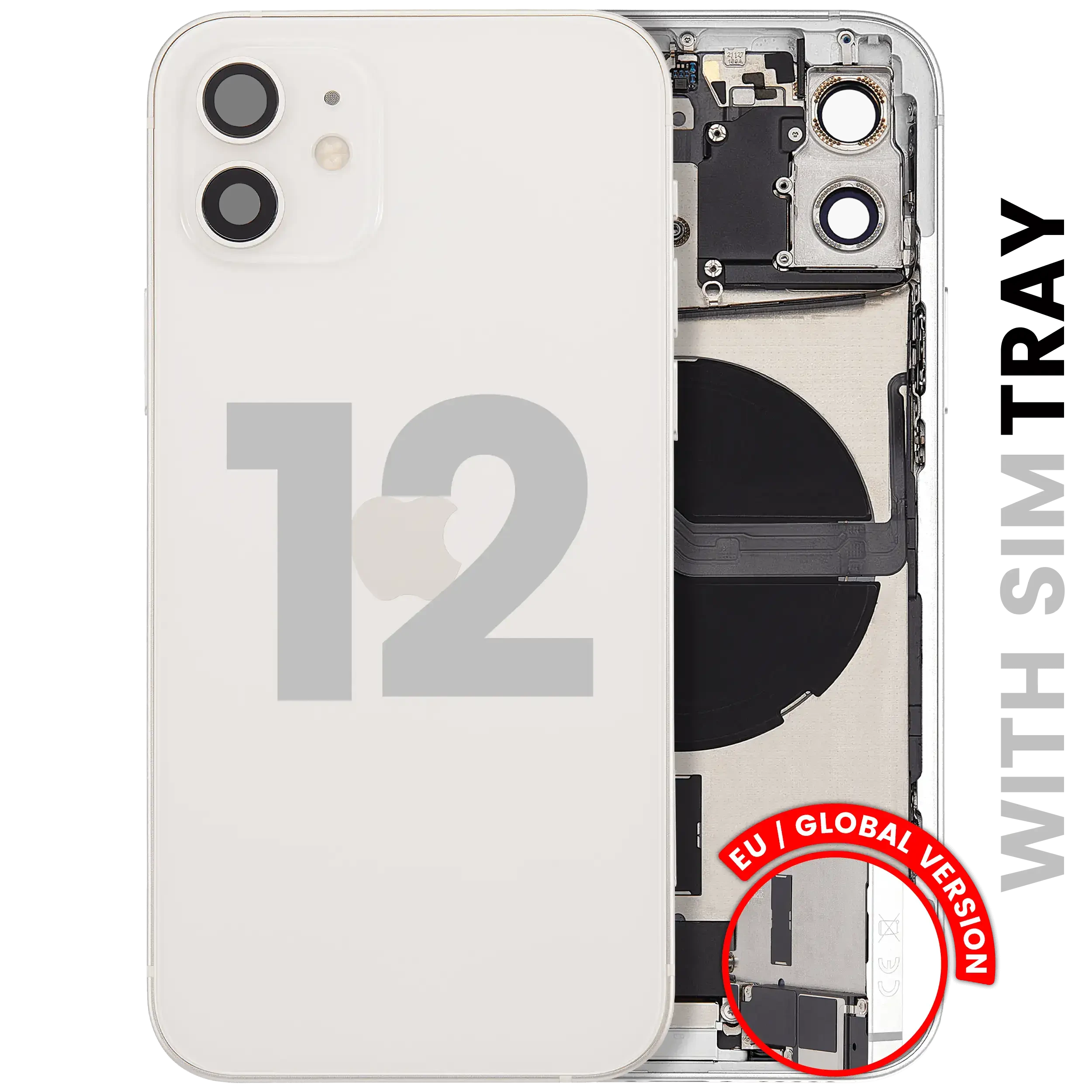 Scocca posteriore con flat connettore di ricarica e minuteria per iPhone 12 (EU / Global Version) (Used Service Pack Pull: grado A) (Bianco)