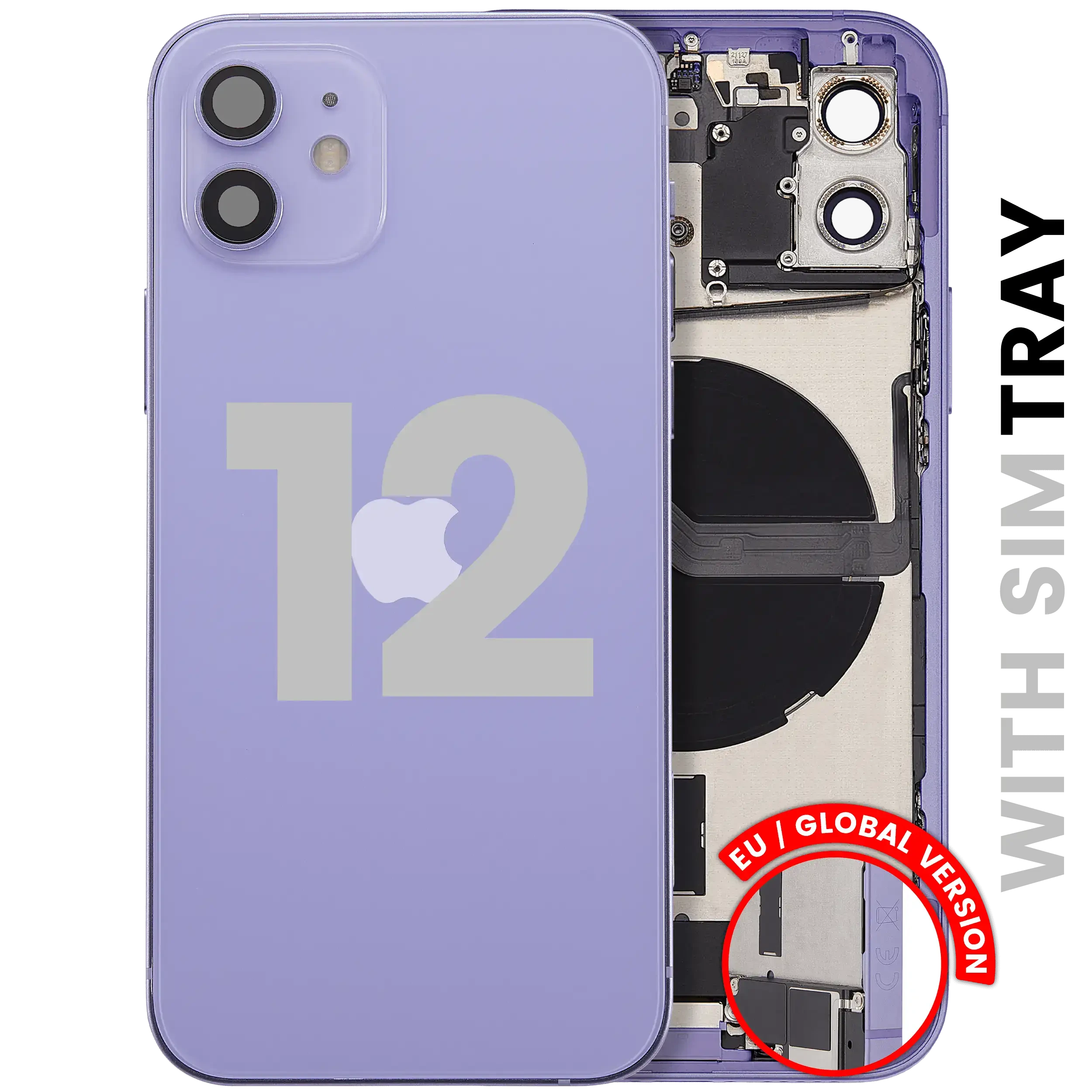 Scocca posteriore con flat connettore di ricarica e minuteria per iPhone 12 (EU / Global Version) (Used Service Pack Pull: grado A) (Viola)