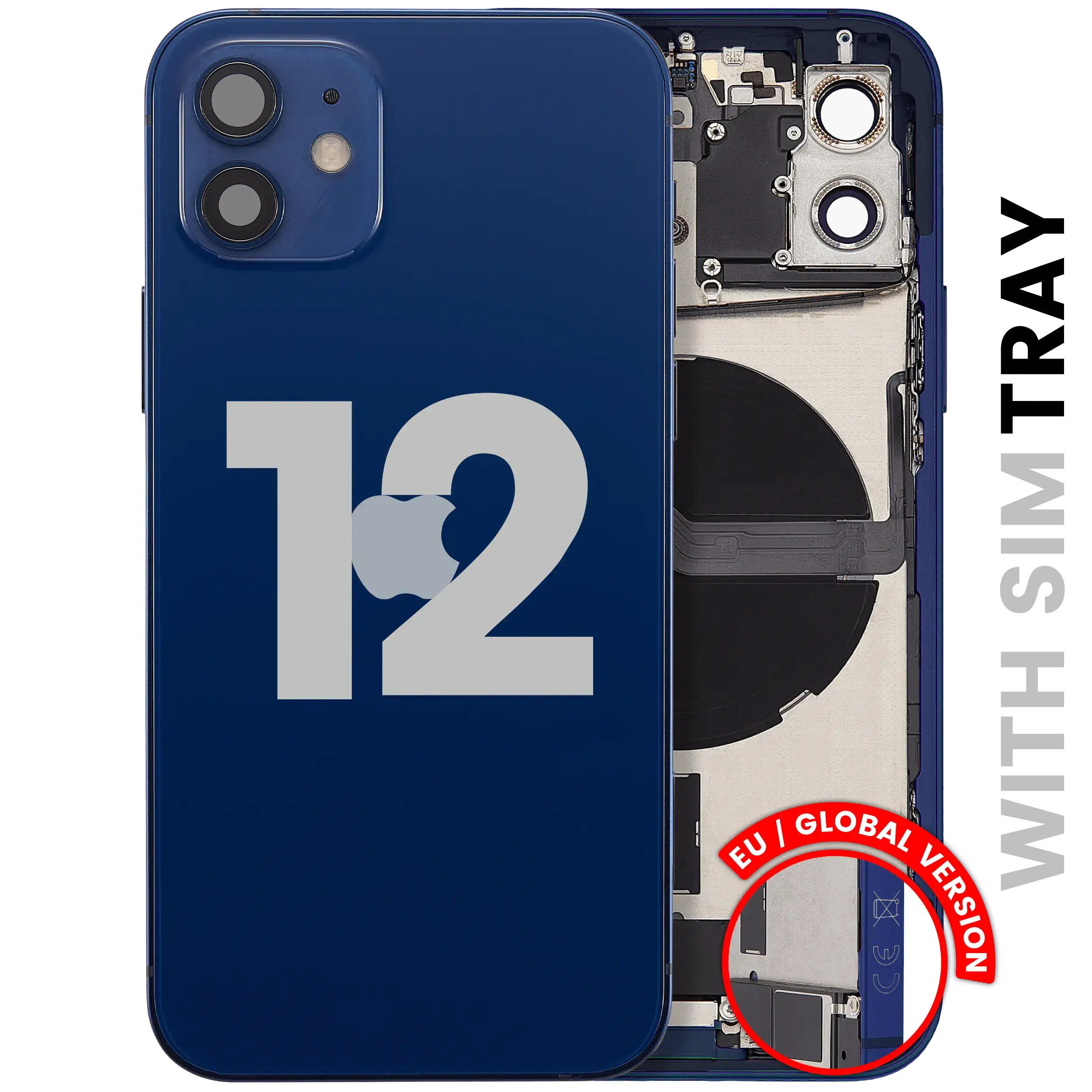 Scocca posteriore con flat connettore di ricarica e minuteria per iPhone 12 (EU / Global Version) (Used Service Pack Pull: Grade B) (Blu)