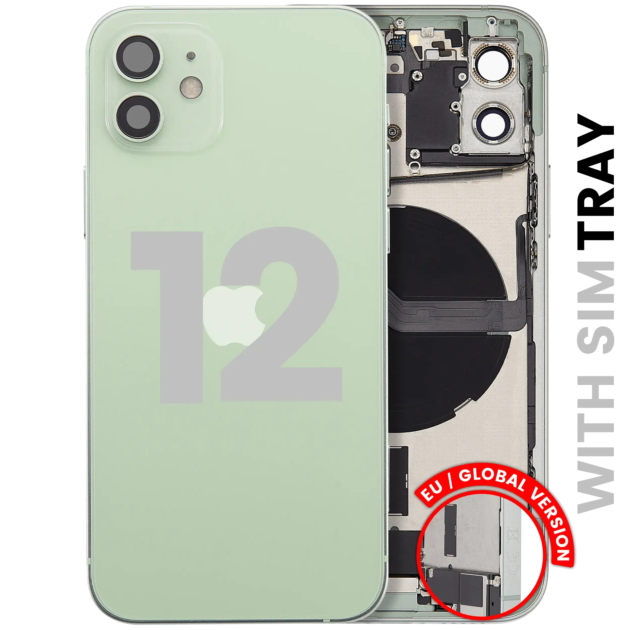 Scocca posteriore con flat connettore di ricarica e minuteria per iPhone 12 (EU / Global Version) (Used Service Pack Pull: Grade B) (Verde)