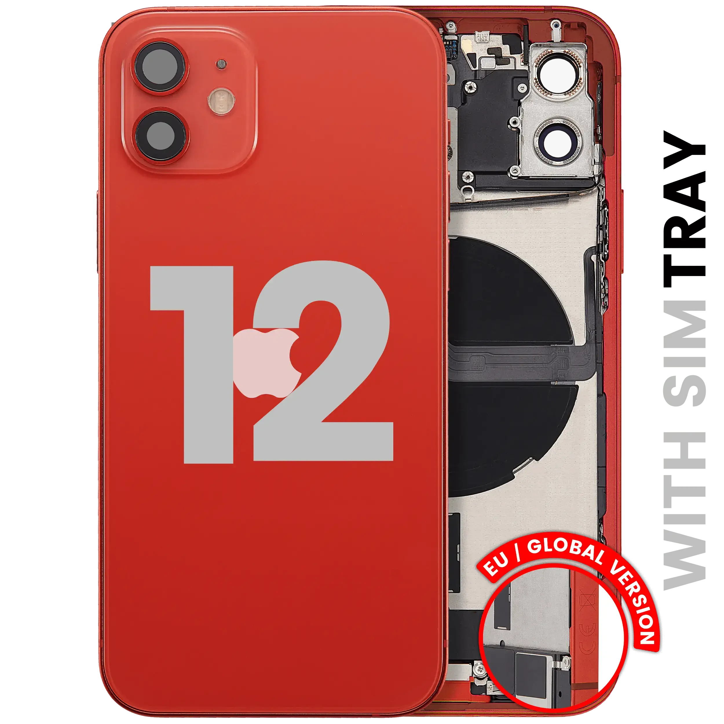 Scocca posteriore con flat connettore di ricarica e minuteria per iPhone 12 (EU / Global Version) (Used Service Pack Pull: Grade B) (Rosso)