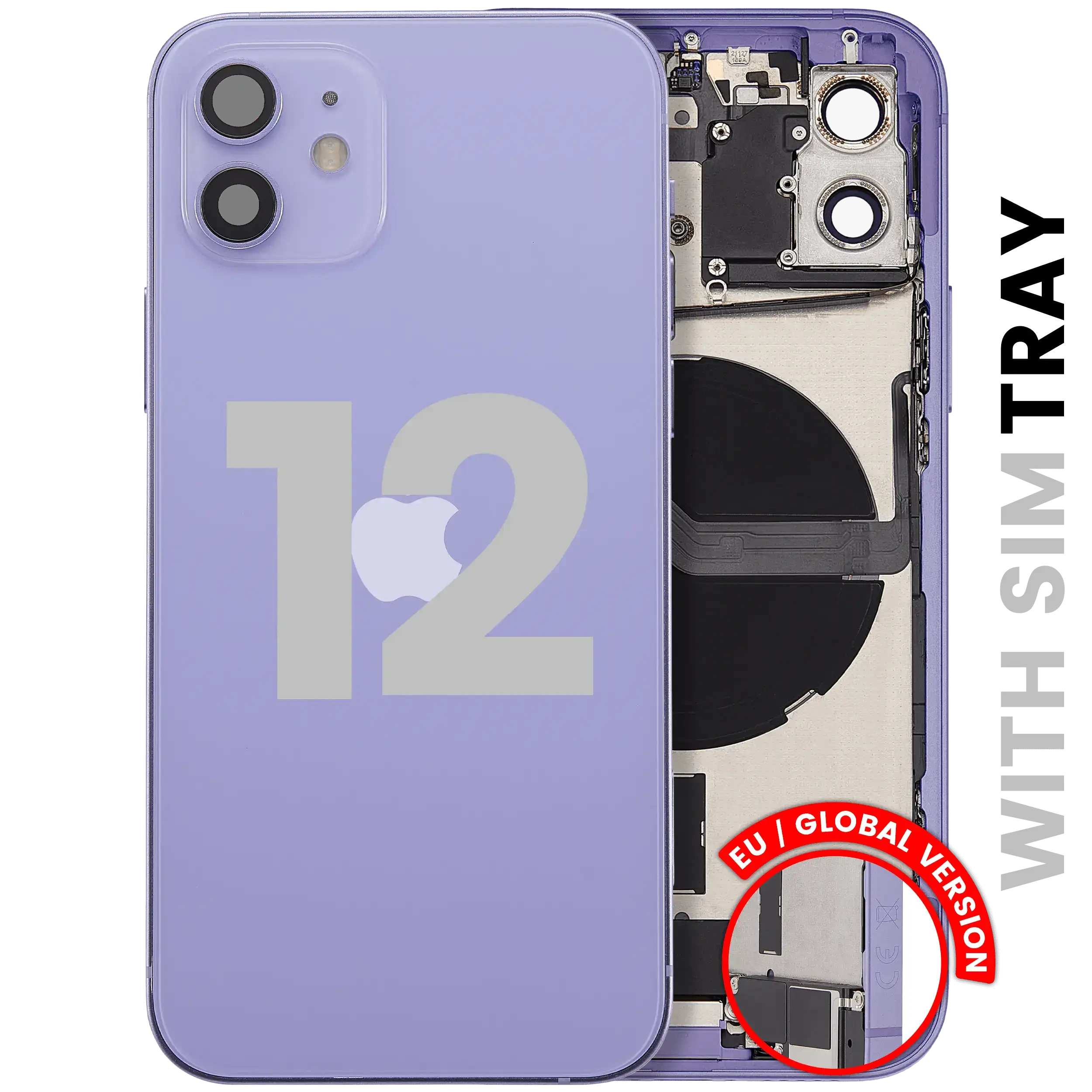 Scocca posteriore con flat connettore di ricarica e minuteria per iPhone 12 (EU / Global Version) (Used Service Pack Pull: Grade B) (Viola)