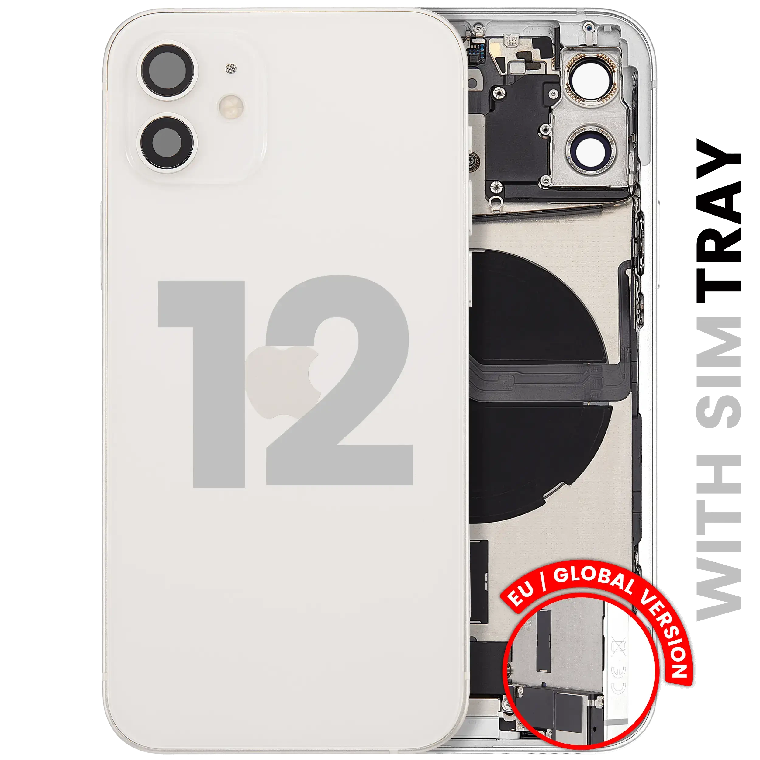 Scocca posteriore con flat connettore di ricarica e minuteria per iPhone 12 (EU / Global Version) (Used Service Pack Pull: Grade C) (Bianco)