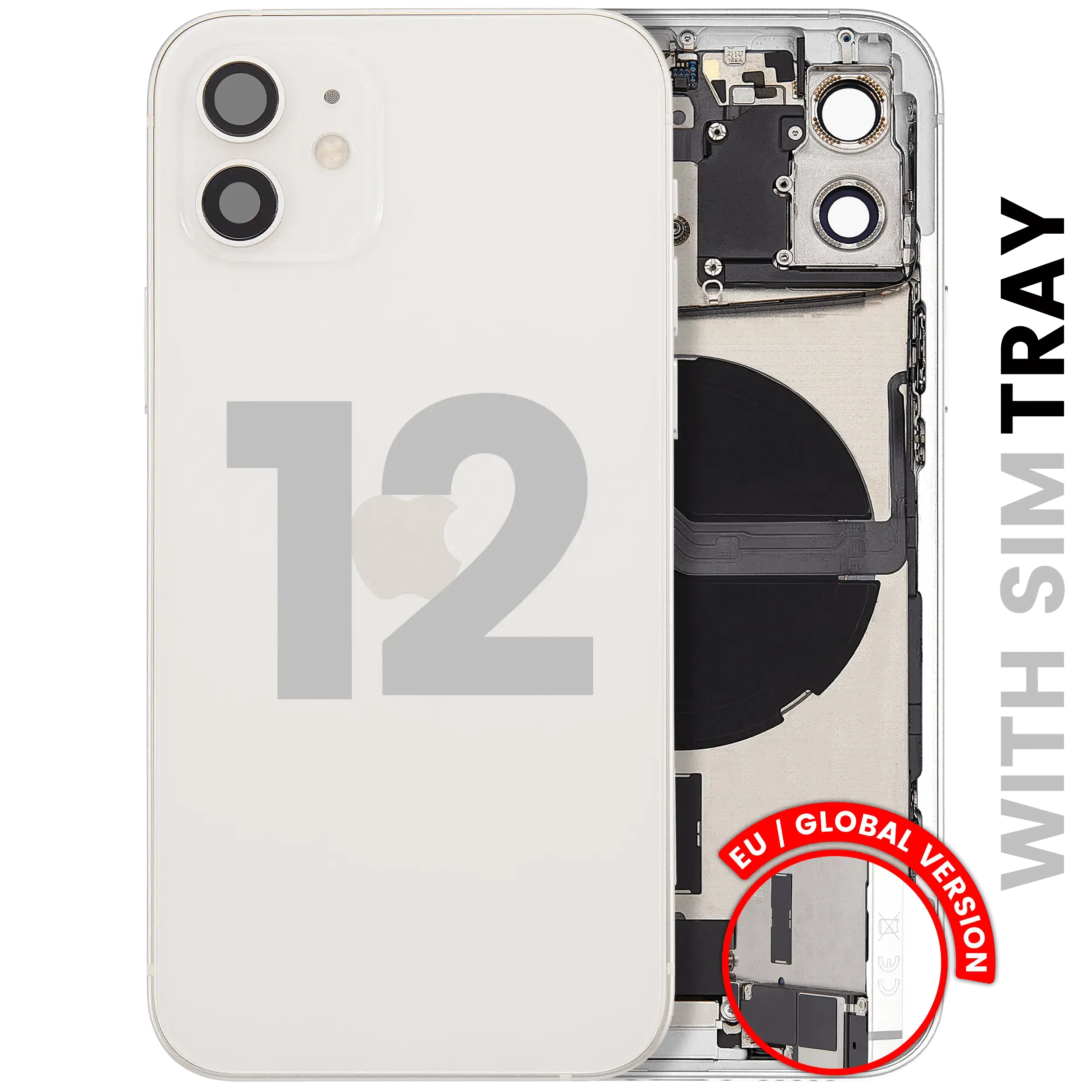 Scocca posteriore con flat connettore di ricarica e minuteria per iPhone 12 (EU / Global Version) (Used Service Pack Pull: Grade B) (Bianco)