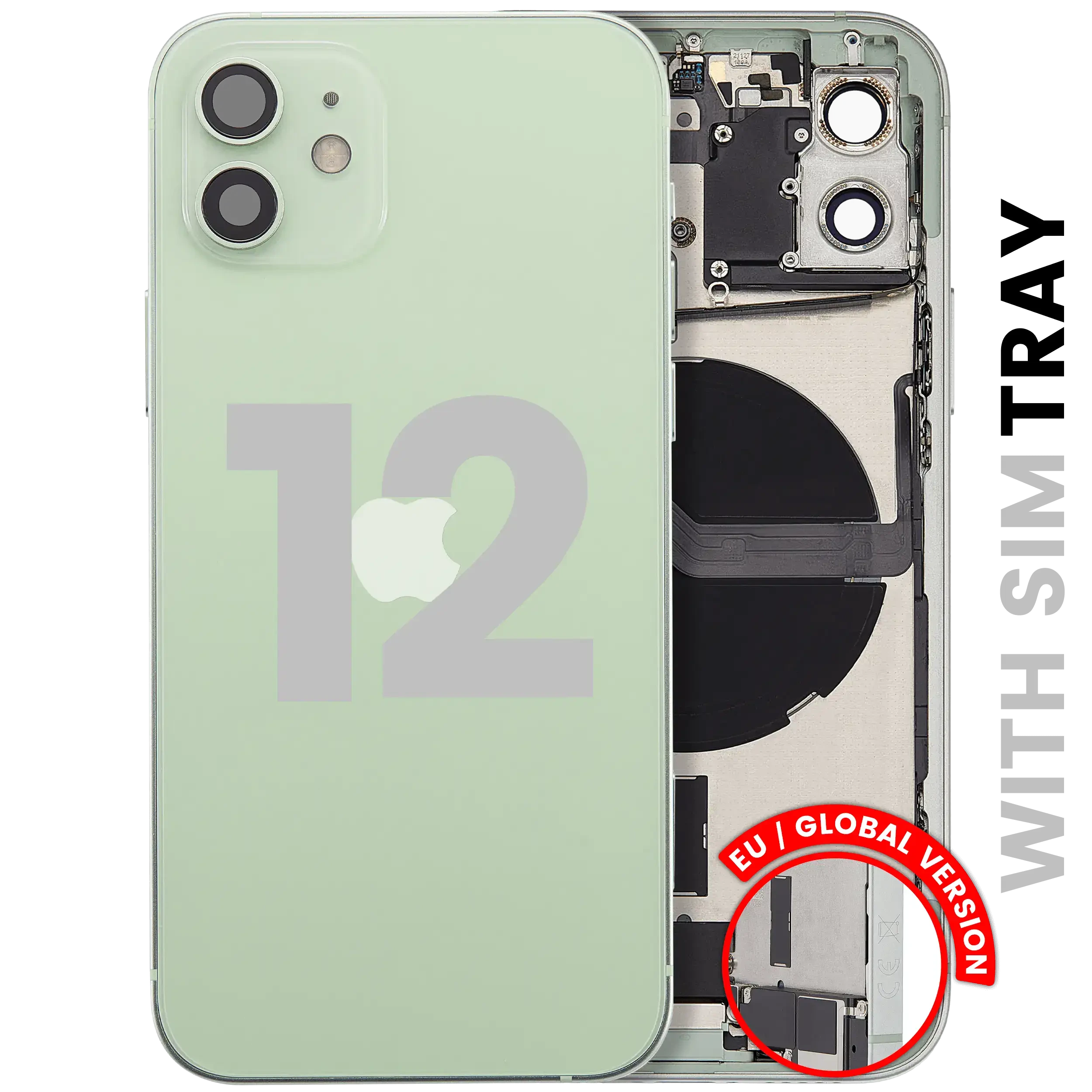 Scocca posteriore con flat connettore di ricarica e minuteria per iPhone 12 (EU / Global Version) (Used Service Pack Pull: Grade C) (Verde)