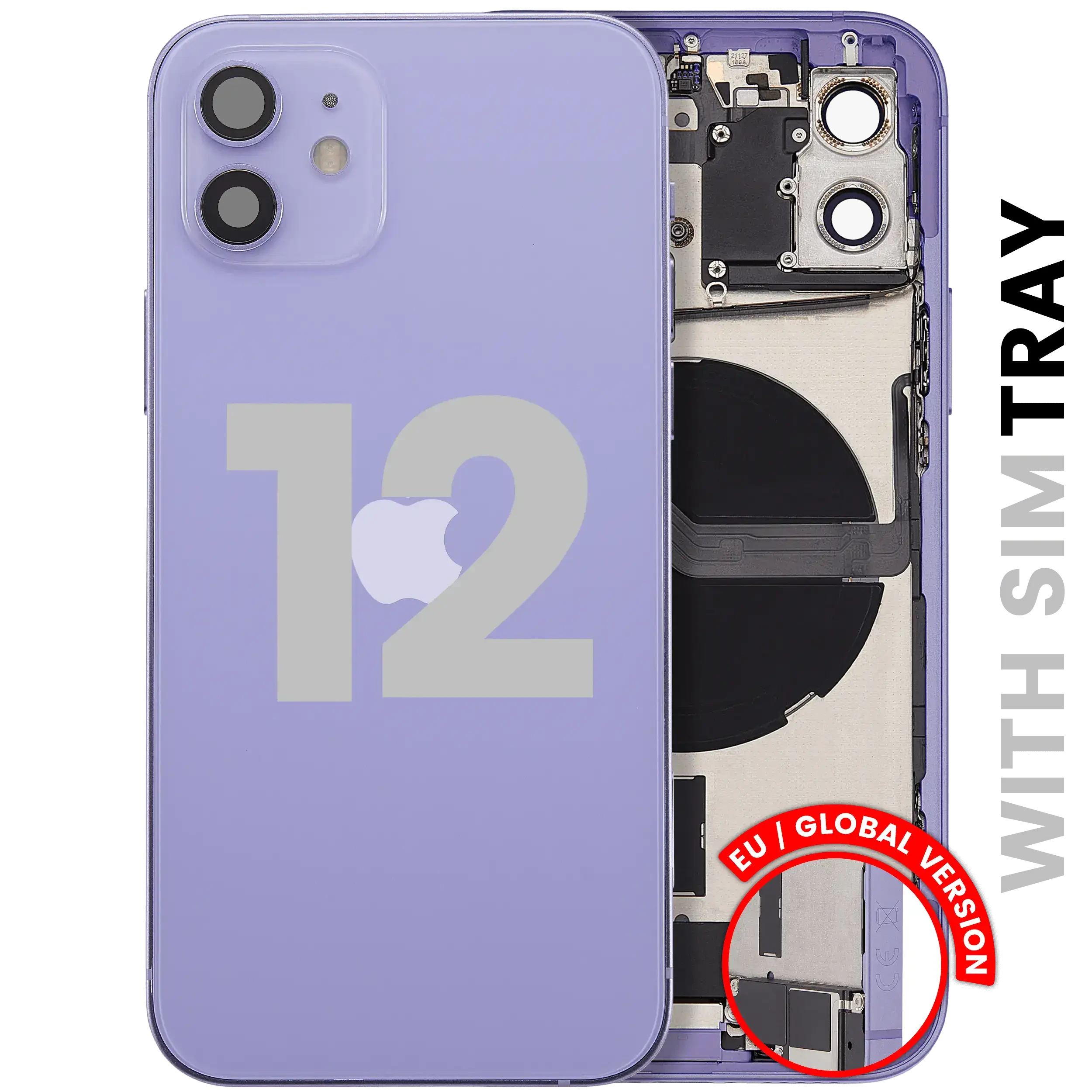 Scocca posteriore con flat connettore di ricarica e minuteria per iPhone 12 (EU / Global Version) (Used Service Pack Pull: Grade C) (Viola)
