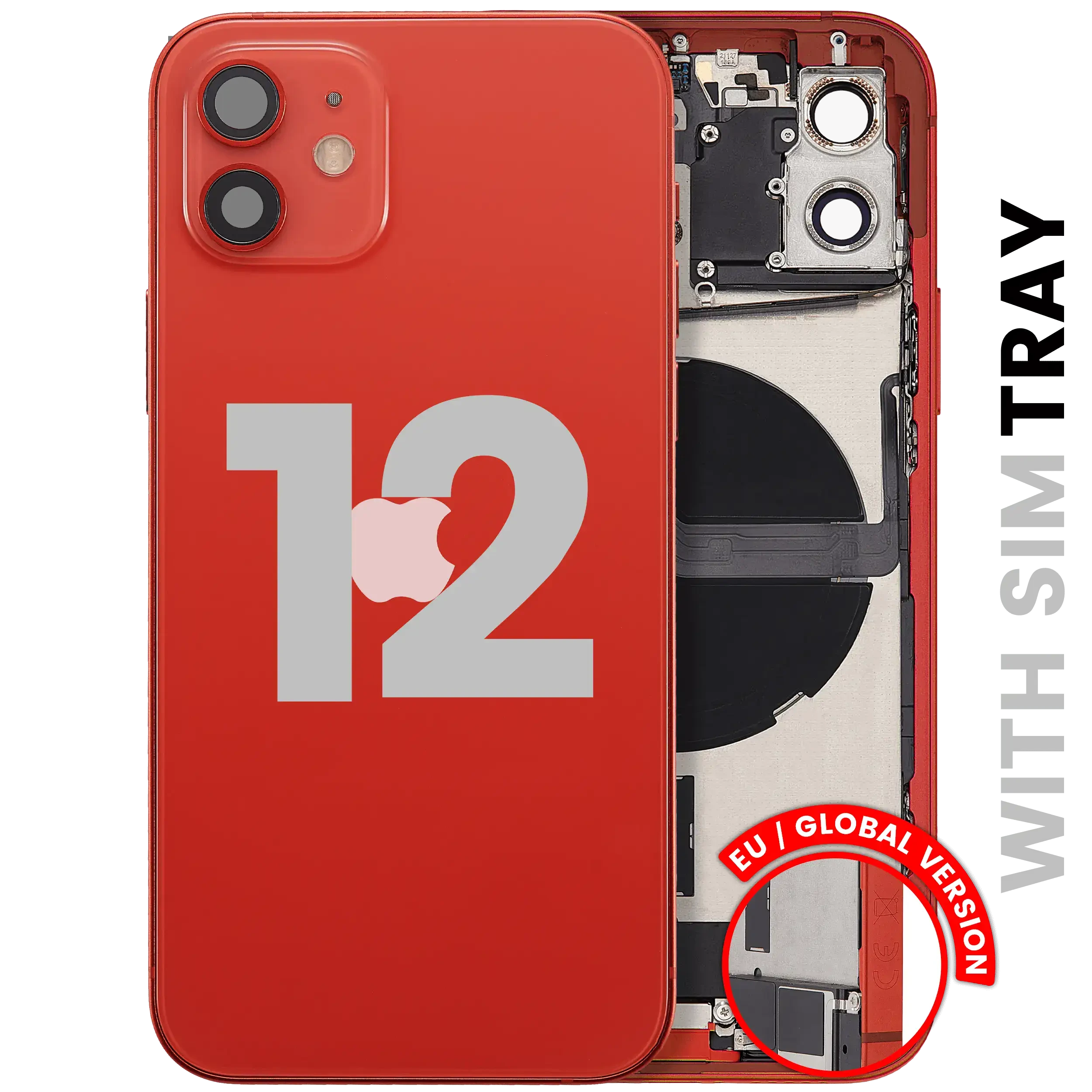 Scocca posteriore con flat connettore di ricarica e minuteria per iPhone 12 (EU / Global Version) (Used Service Pack Pull: Grade C) (Rosso)