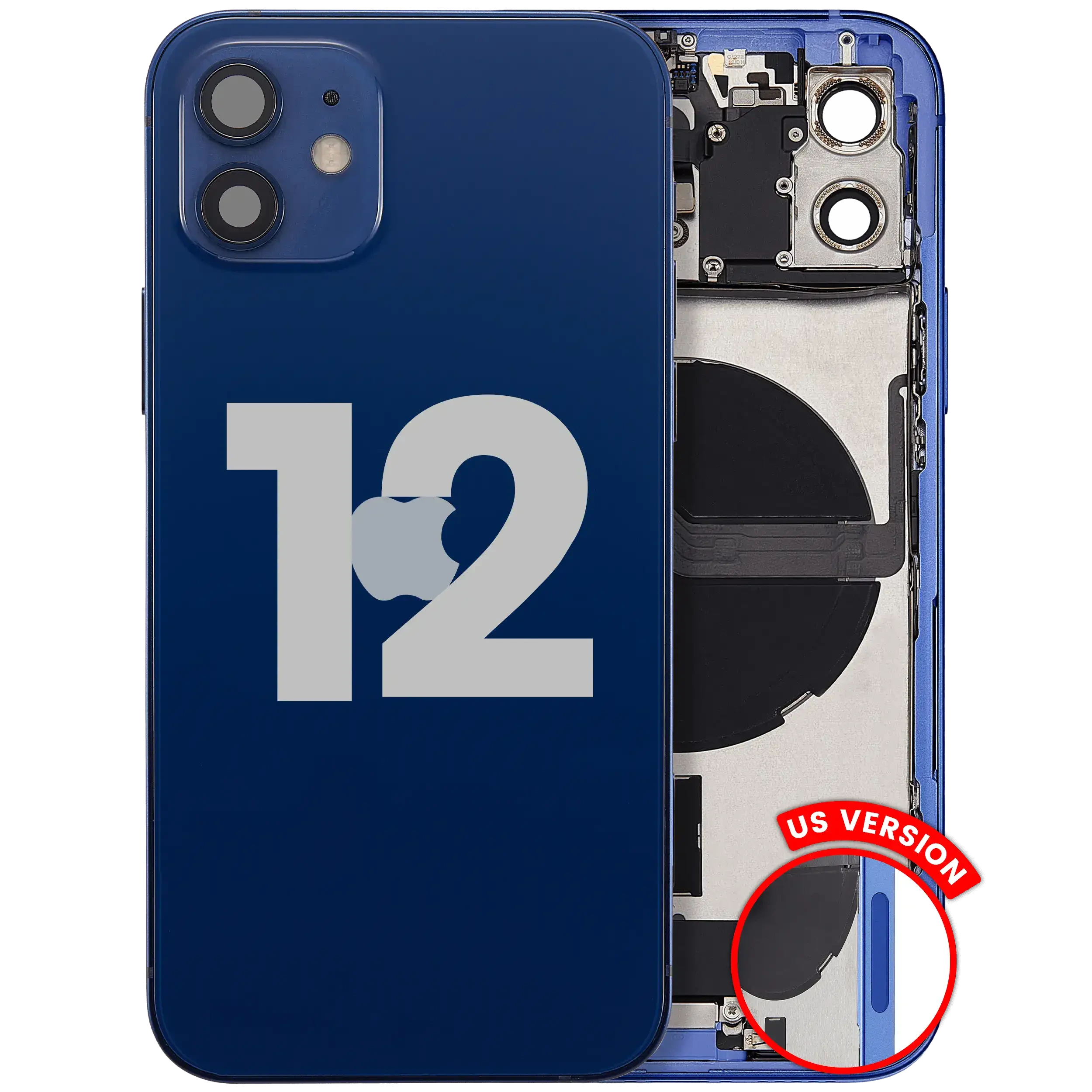 Scocca posteriore con flat connettore di ricarica e minuteria per iPhone 12 (US Version) (Used Service Pack Pull: Grade C) (Blu)