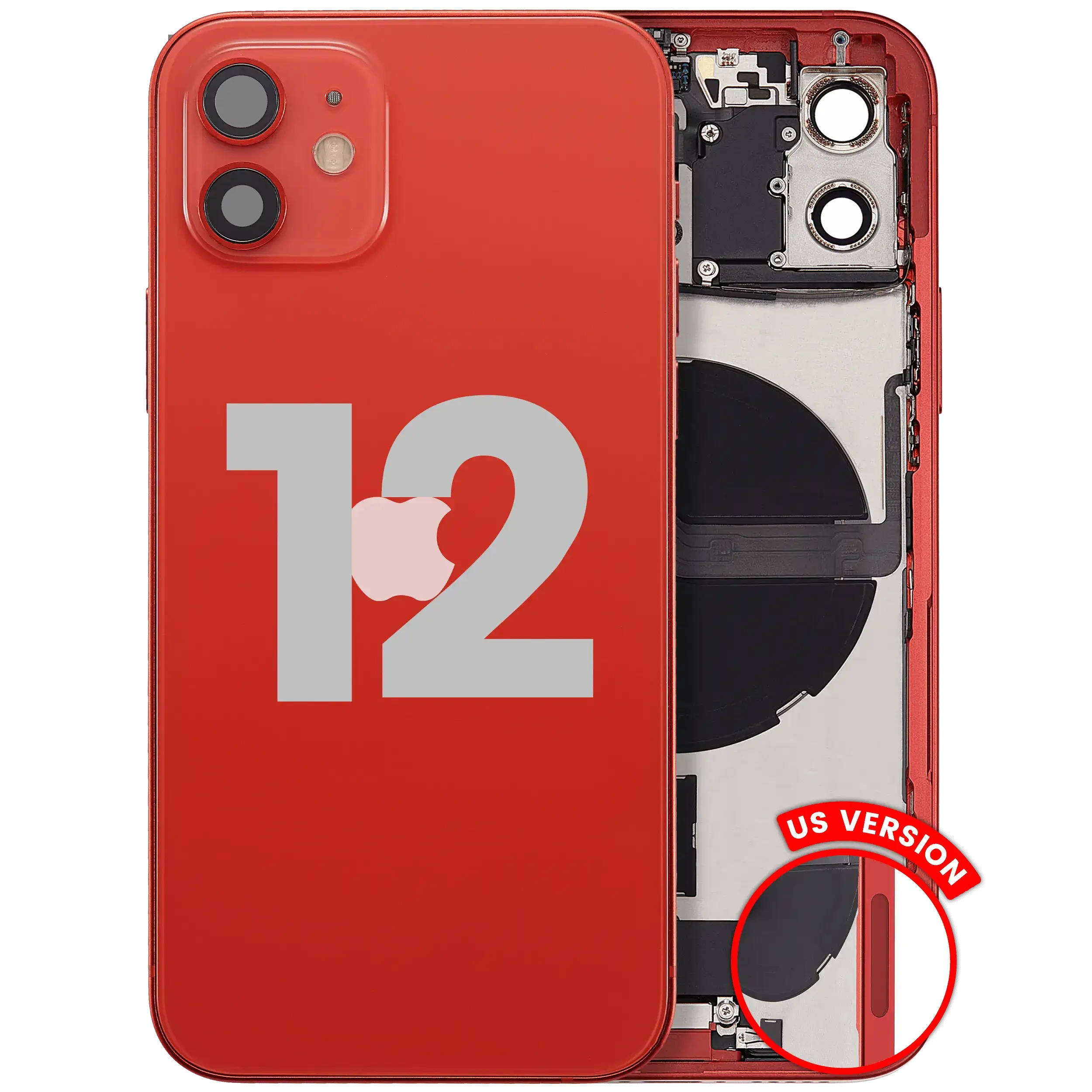 Scocca posteriore con flat connettore di ricarica e minuteria per iPhone 12 (US Version) (Used Service Pack Pull: Grade B) (Rosso)