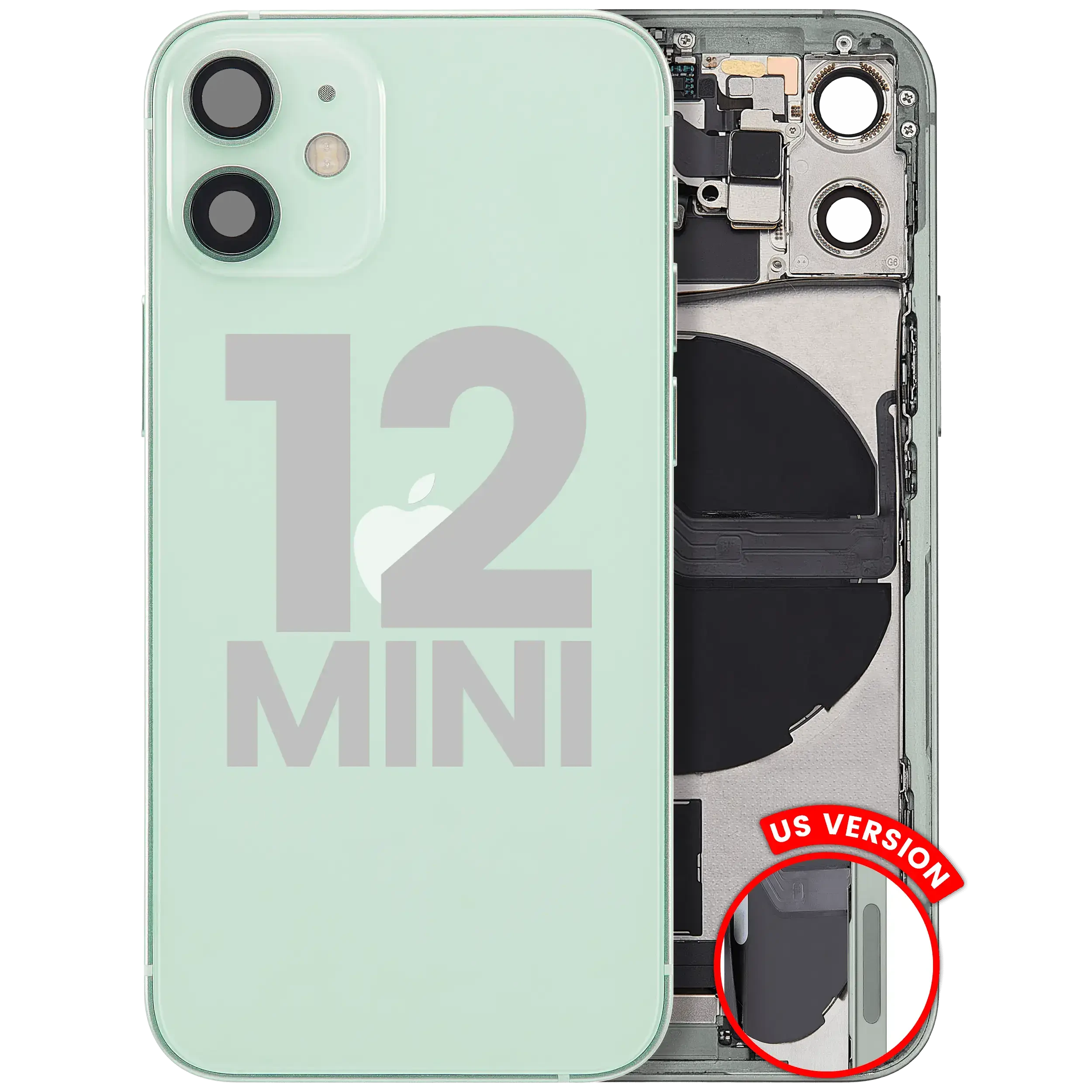 Scocca posteriore con flat connettore di ricarica e minuteria per iPhone 12 Mini (US Version) (Used Service Pack Pull: grado A) (Verde)