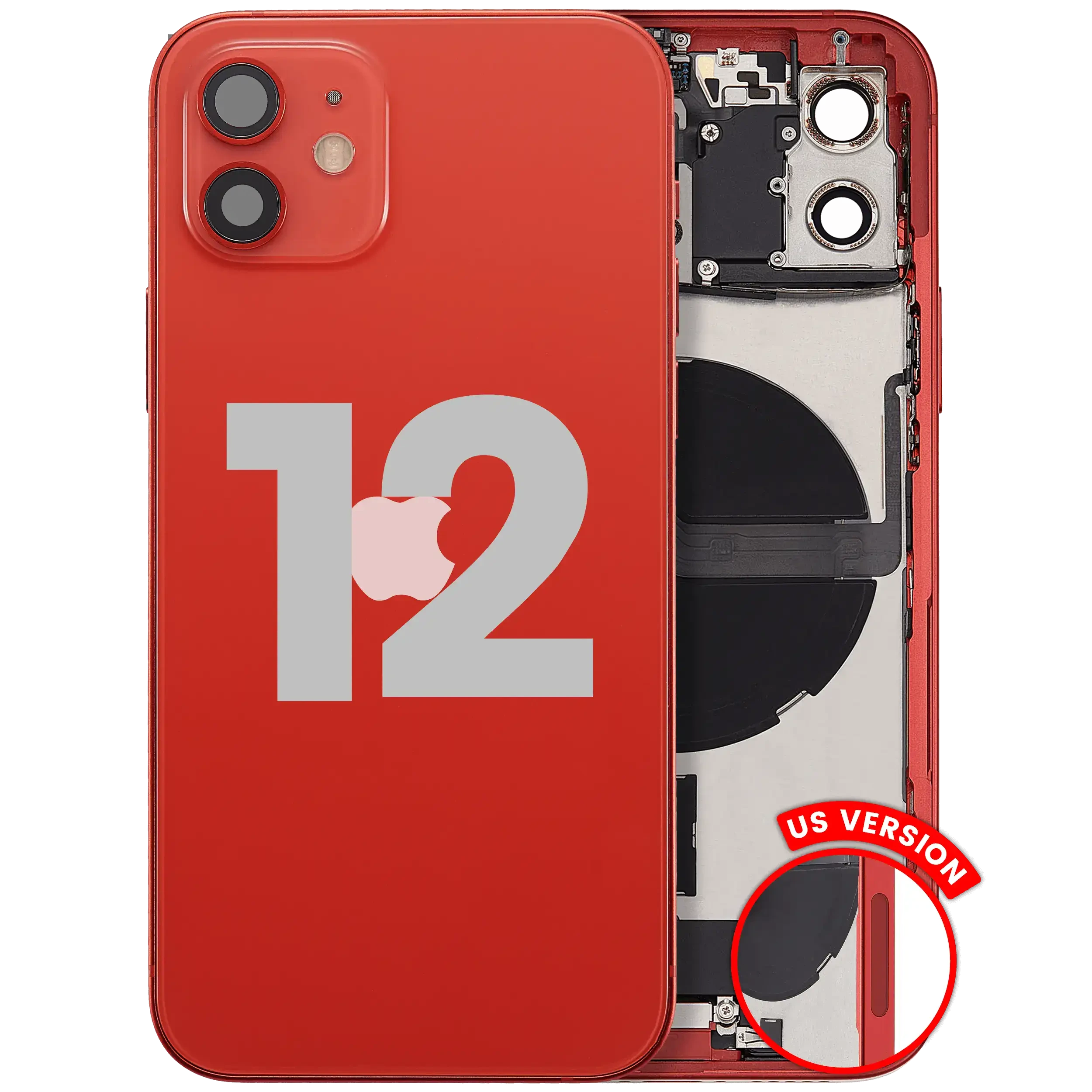 Scocca posteriore con flat connettore di ricarica e minuteria per iPhone 12 (US Version) (Used Service Pack Pull: Grade C) (Rosso)