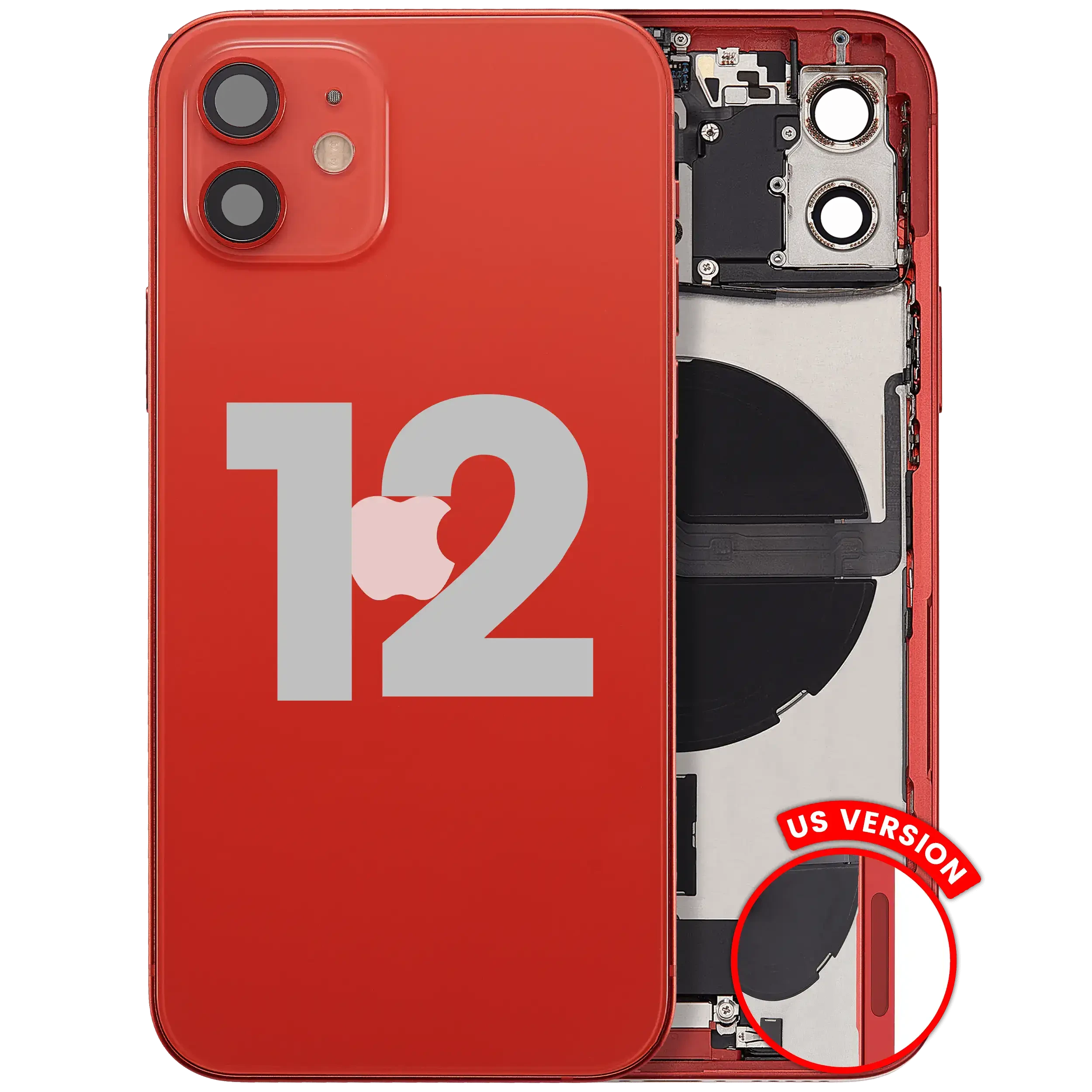 Scocca posteriore con flat connettore di ricarica e minuteria per iPhone 12 (US Version) (Used Service Pack Pull: grado A) (Rosso)