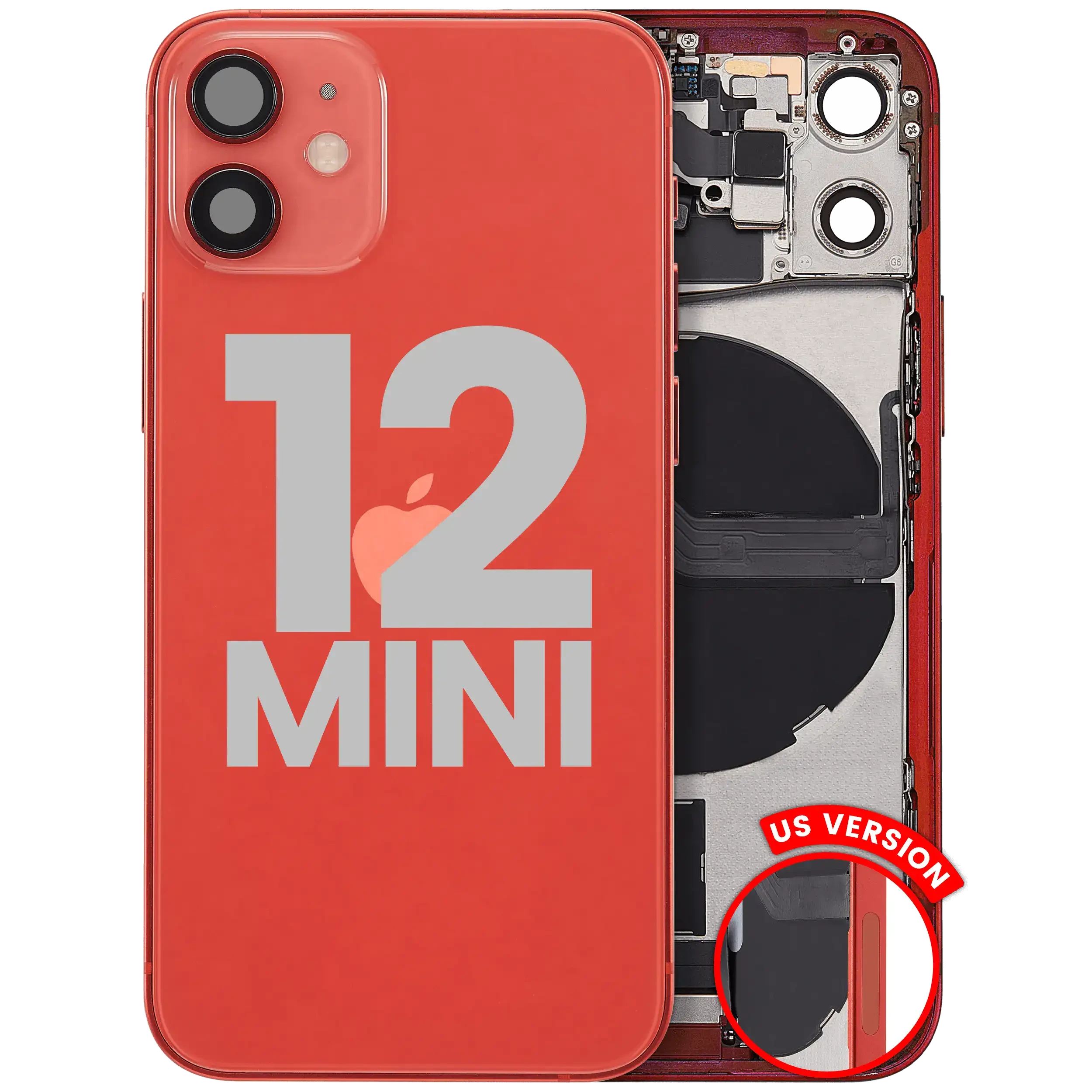 Scocca posteriore con flat connettore di ricarica e minuteria per iPhone 12 Mini (US Version) (Used Service Pack Pull: grado A) (Rosso)