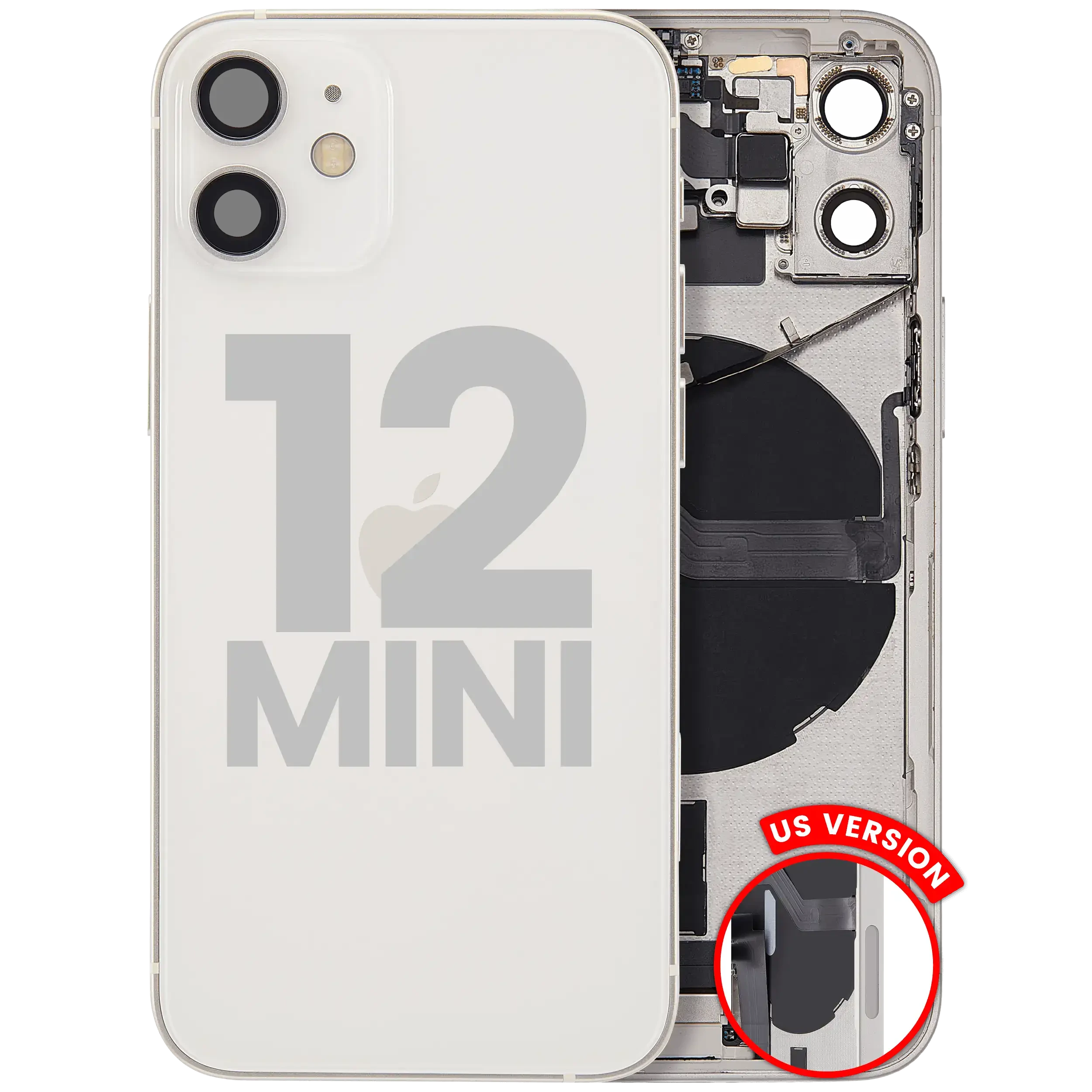 Scocca posteriore con flat connettore di ricarica e minuteria per iPhone 12 Mini (US Version) (Used Service Pack Pull: grado A) (Bianco)