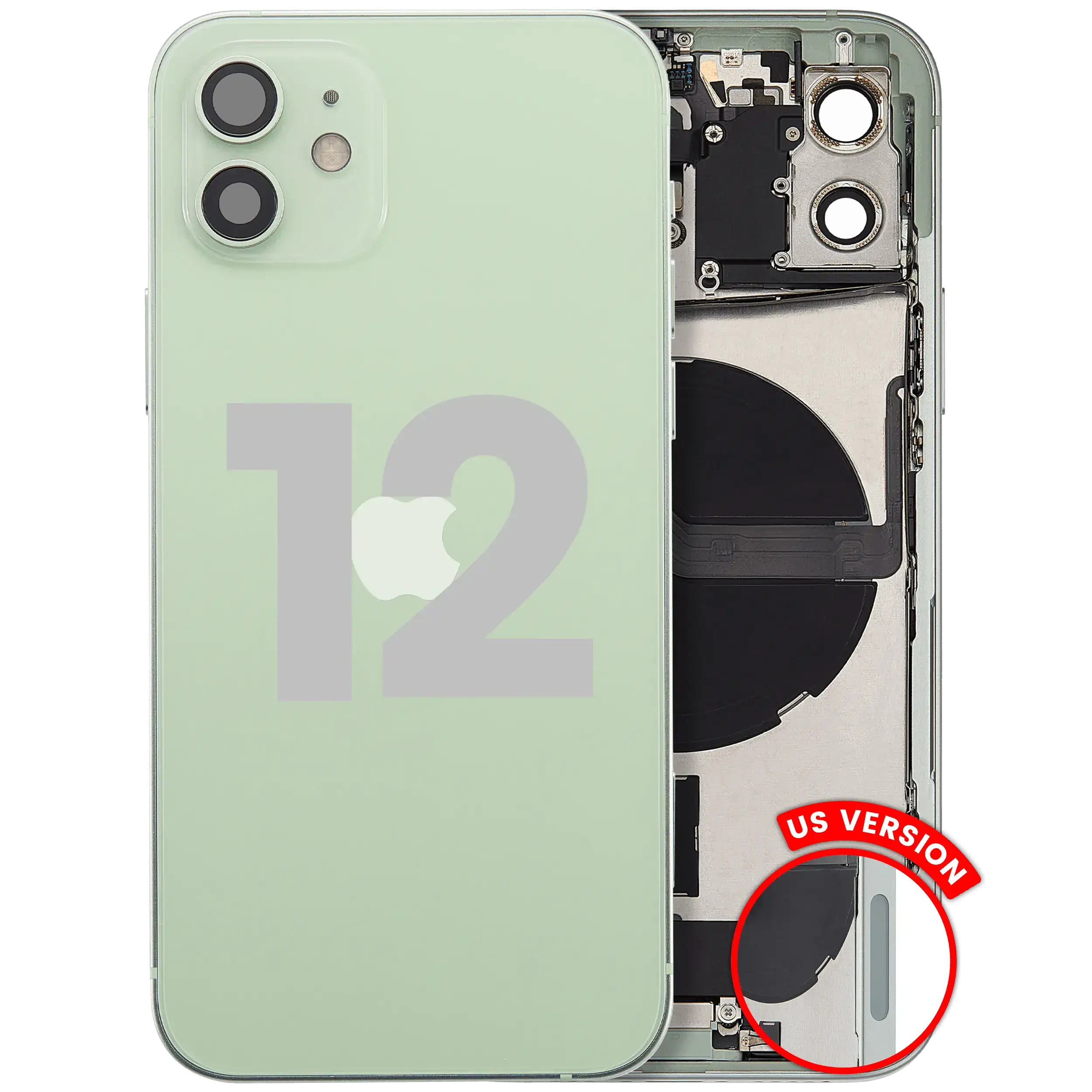 Scocca posteriore con flat connettore di ricarica e minuteria per iPhone 12 (US Version) (Used Service Pack Pull: Grade C) (Verde)