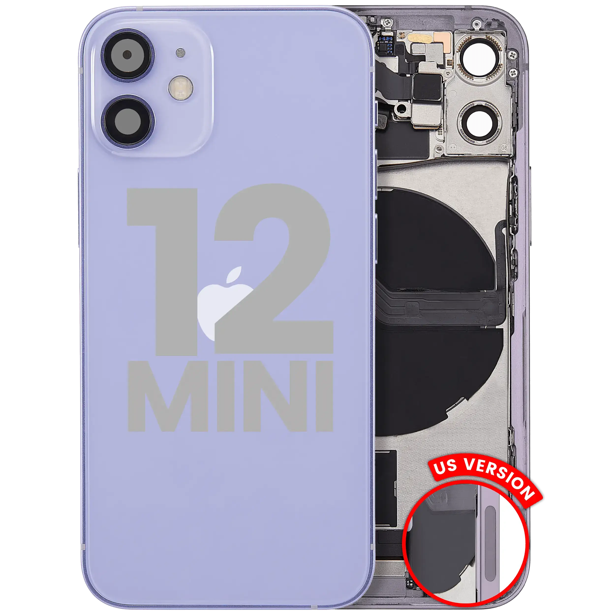 Scocca posteriore con flat connettore di ricarica e minuteria per iPhone 12 Mini (US Version) (Used Service Pack Pull: grado A) (Viola)