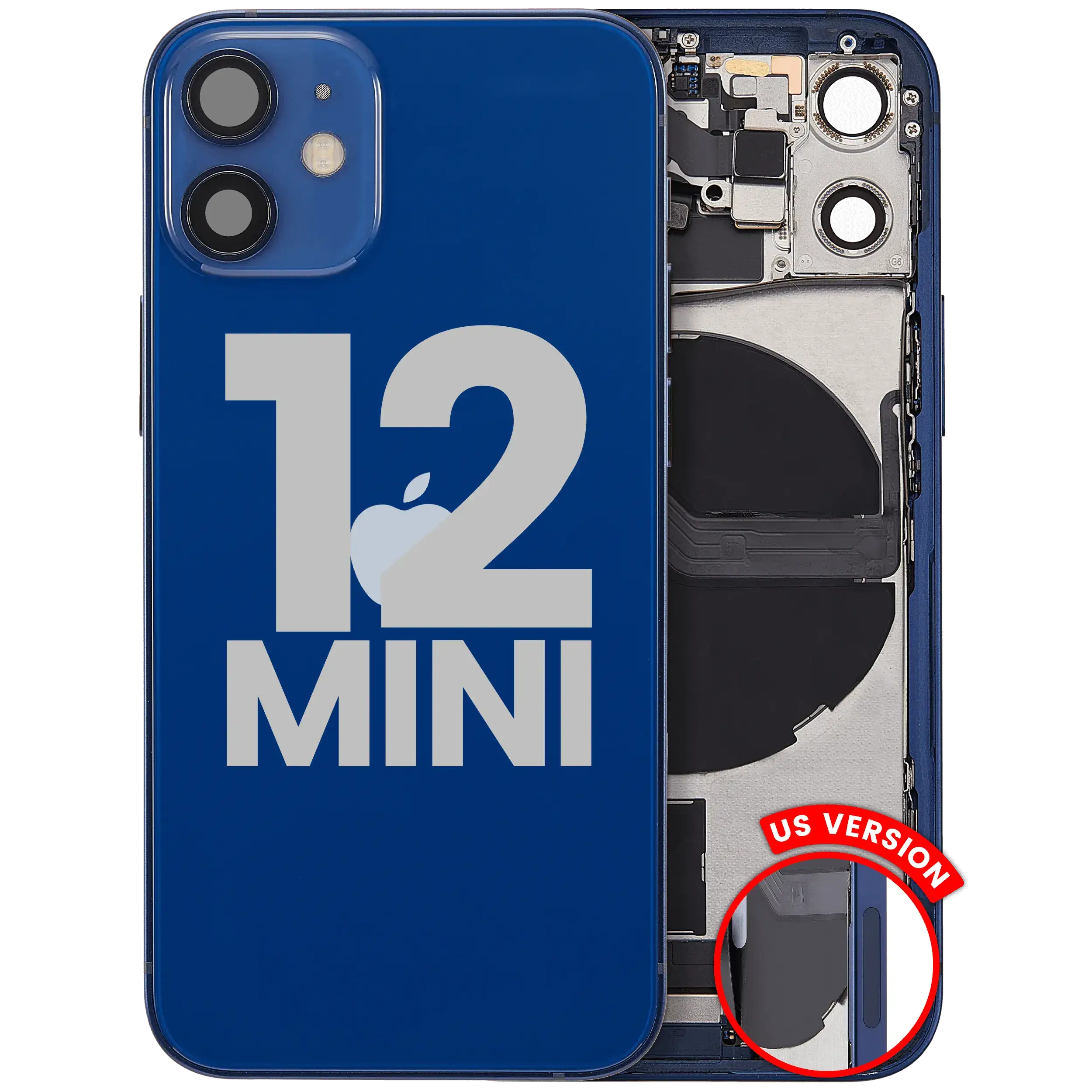 Scocca posteriore con flat connettore di ricarica e minuteria per iPhone 12 Mini (US Version) (Used Service Pack Pull: Grade B) (Blu)