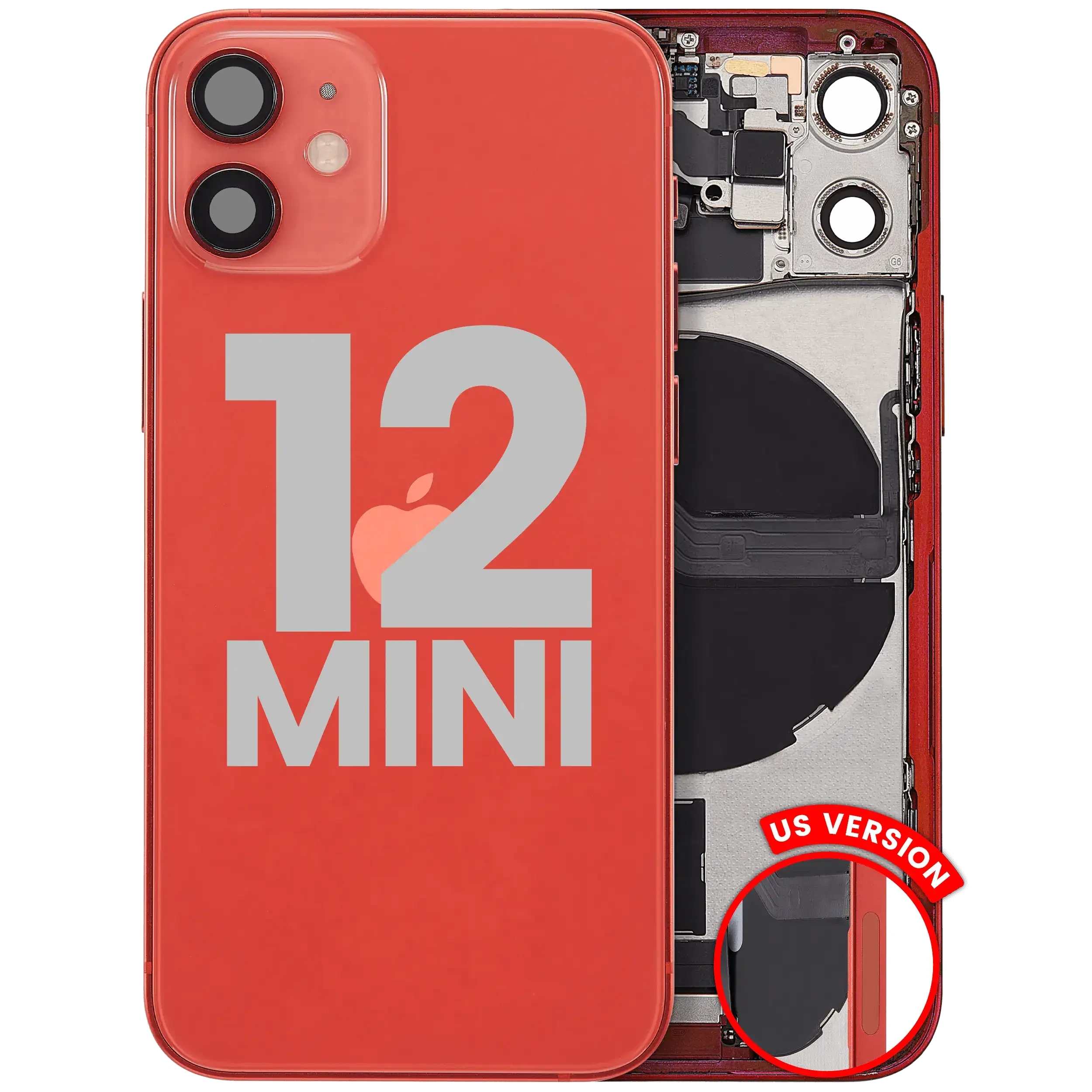 Scocca posteriore con flat connettore di ricarica e minuteria per iPhone 12 Mini (US Version) (Used Service Pack Pull: Grade B) (Rosso)