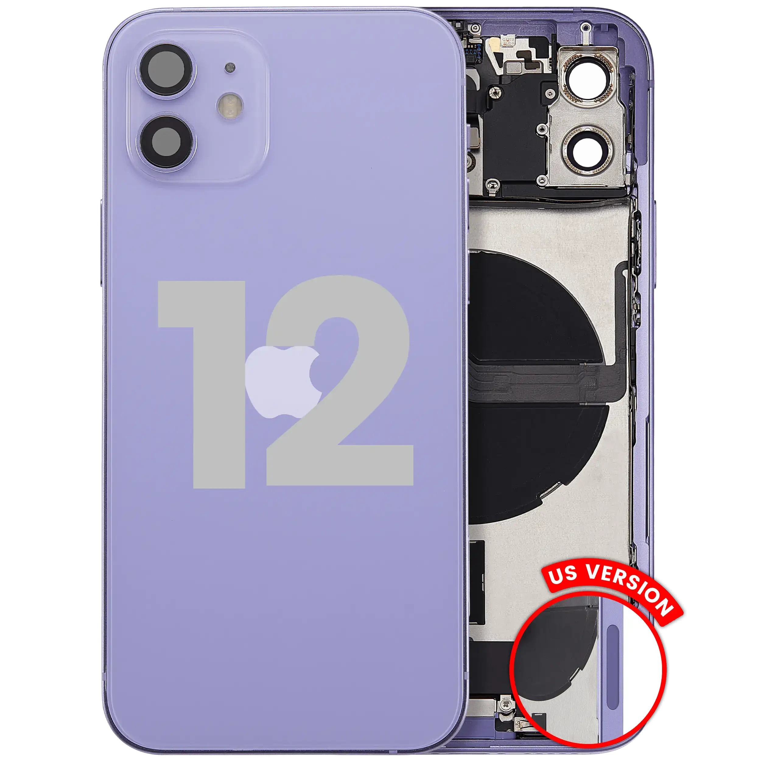 Scocca posteriore con flat connettore di ricarica e minuteria per iPhone 12 (US Version) (Used Service Pack Pull: Grade C) (Viola)