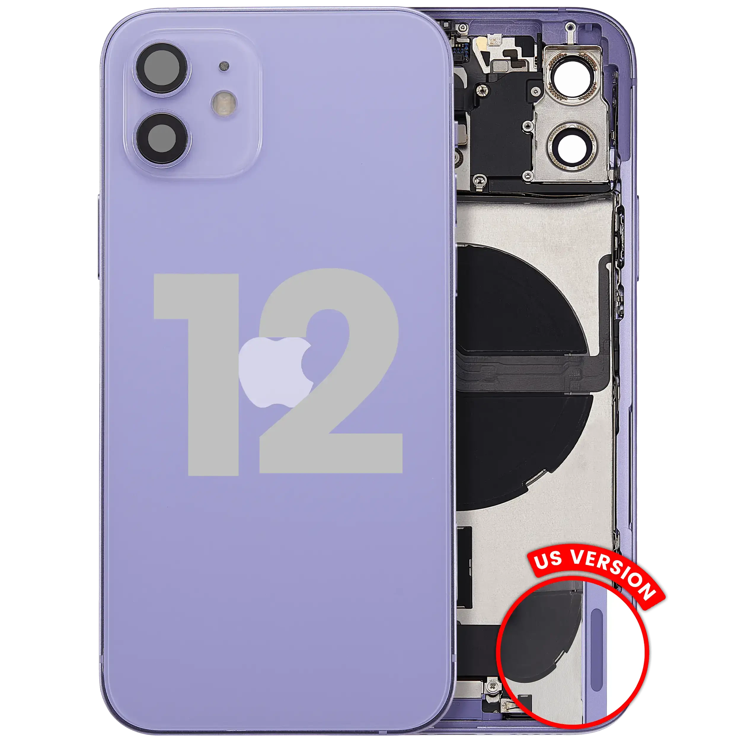 Scocca posteriore con flat connettore di ricarica e minuteria per iPhone 12 (US Version) (Used Service Pack Pull: Grade B) (Viola)