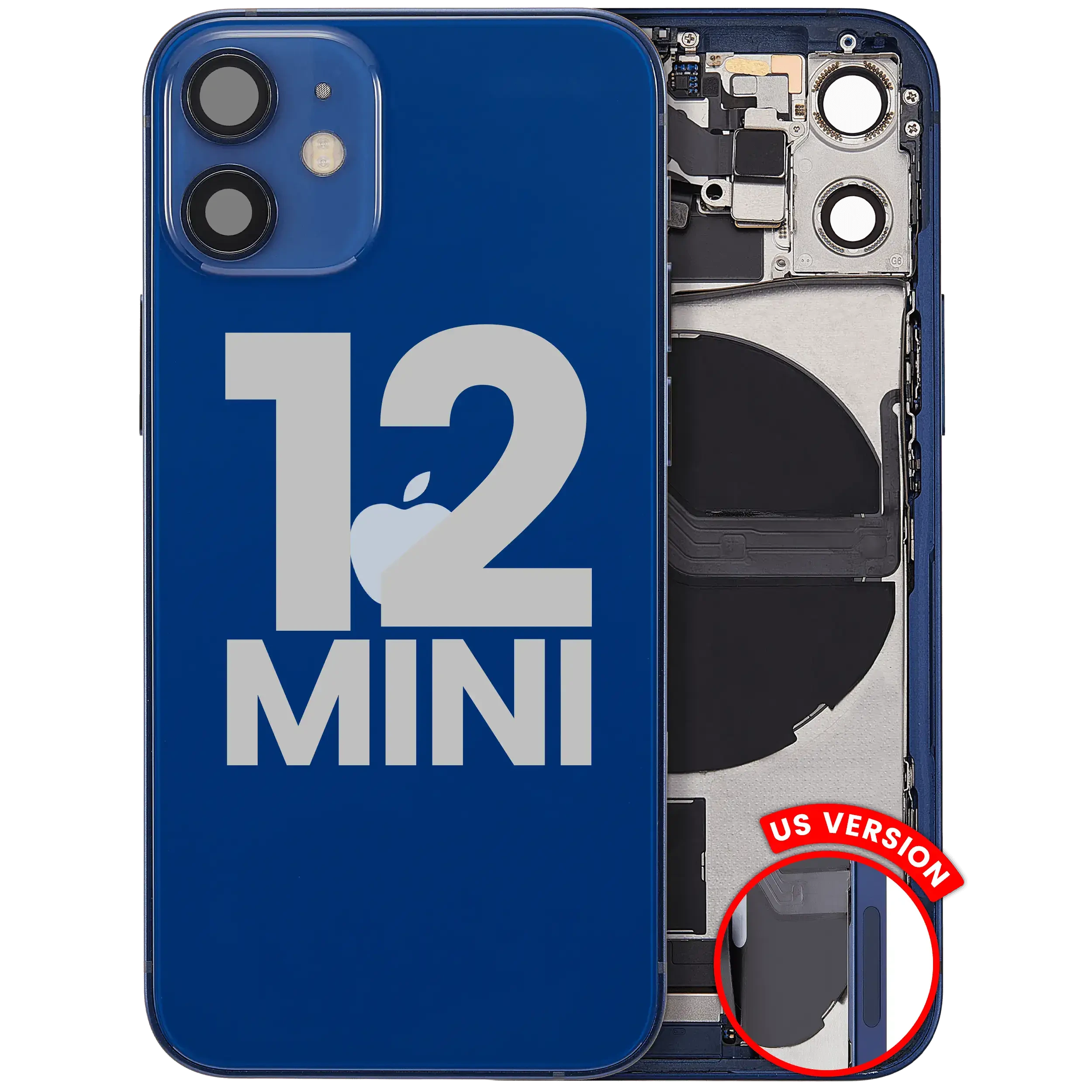 Scocca posteriore con flat connettore di ricarica e minuteria per iPhone 12 Mini (US Version) (Used Service Pack Pull: Grade C) (Blu)