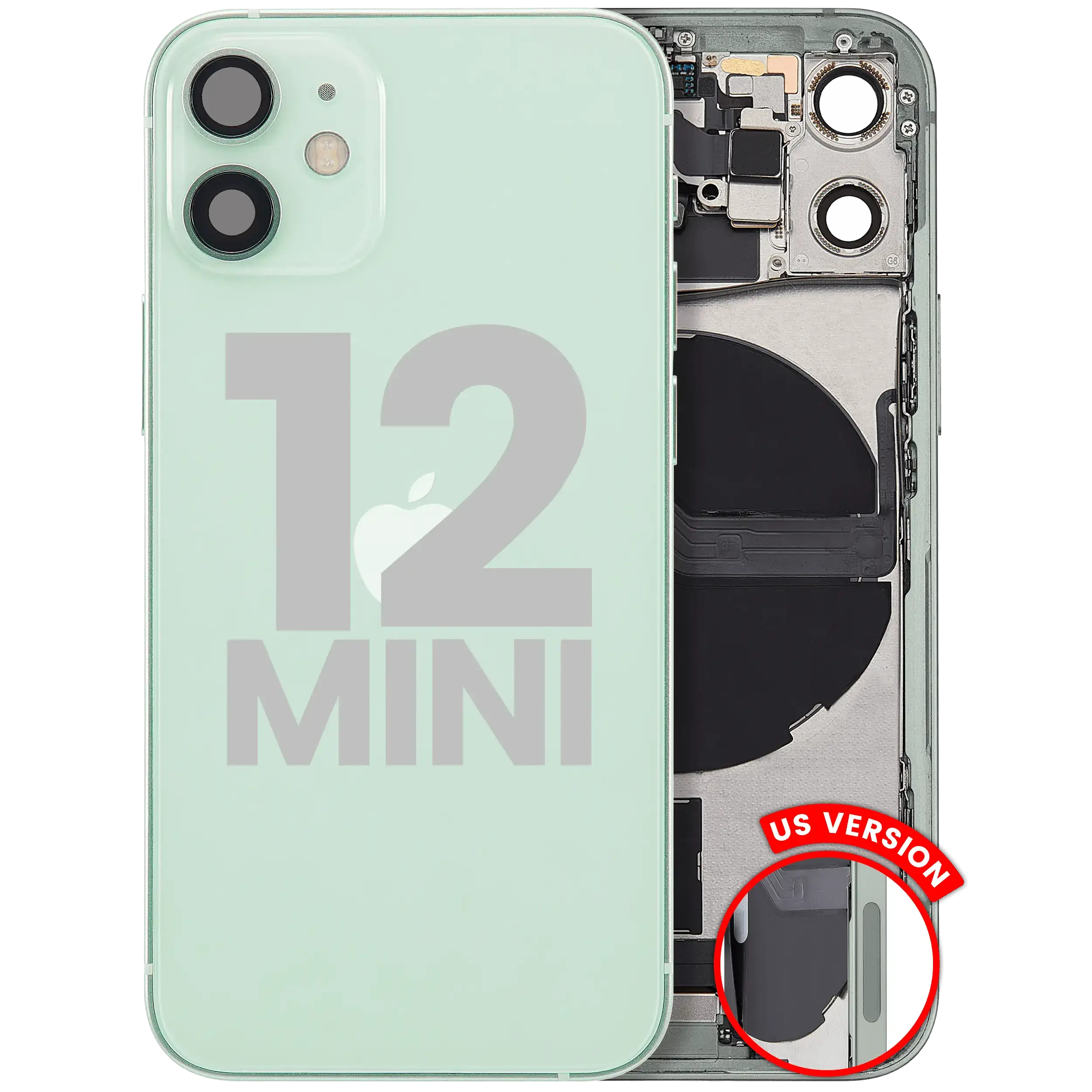 Scocca posteriore con flat connettore di ricarica e minuteria per iPhone 12 Mini (US Version) (Used Service Pack Pull: Grade C) (Verde)