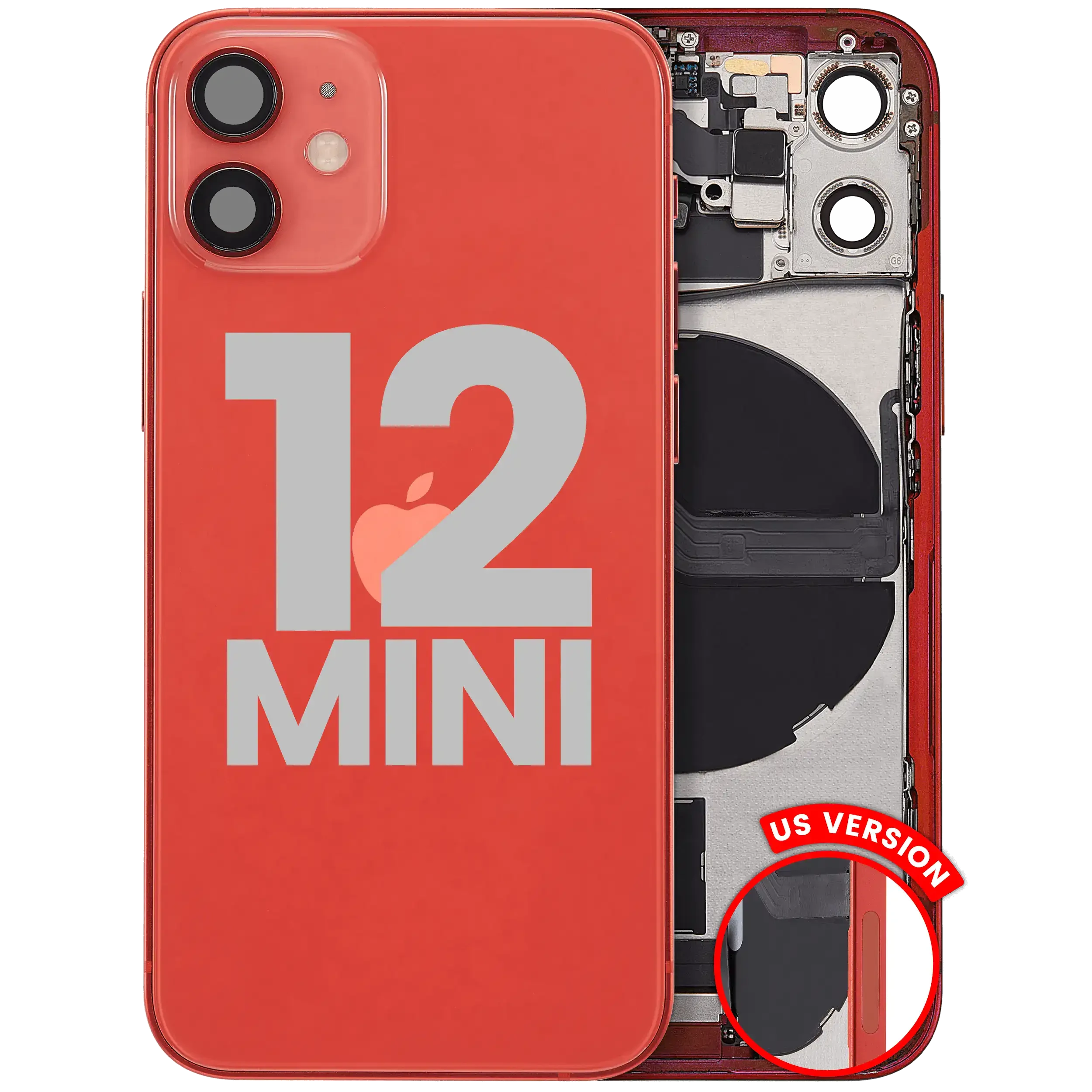 Scocca posteriore con flat connettore di ricarica e minuteria per iPhone 12 Mini (US Version) (Used Service Pack Pull: Grade C) (Rosso)