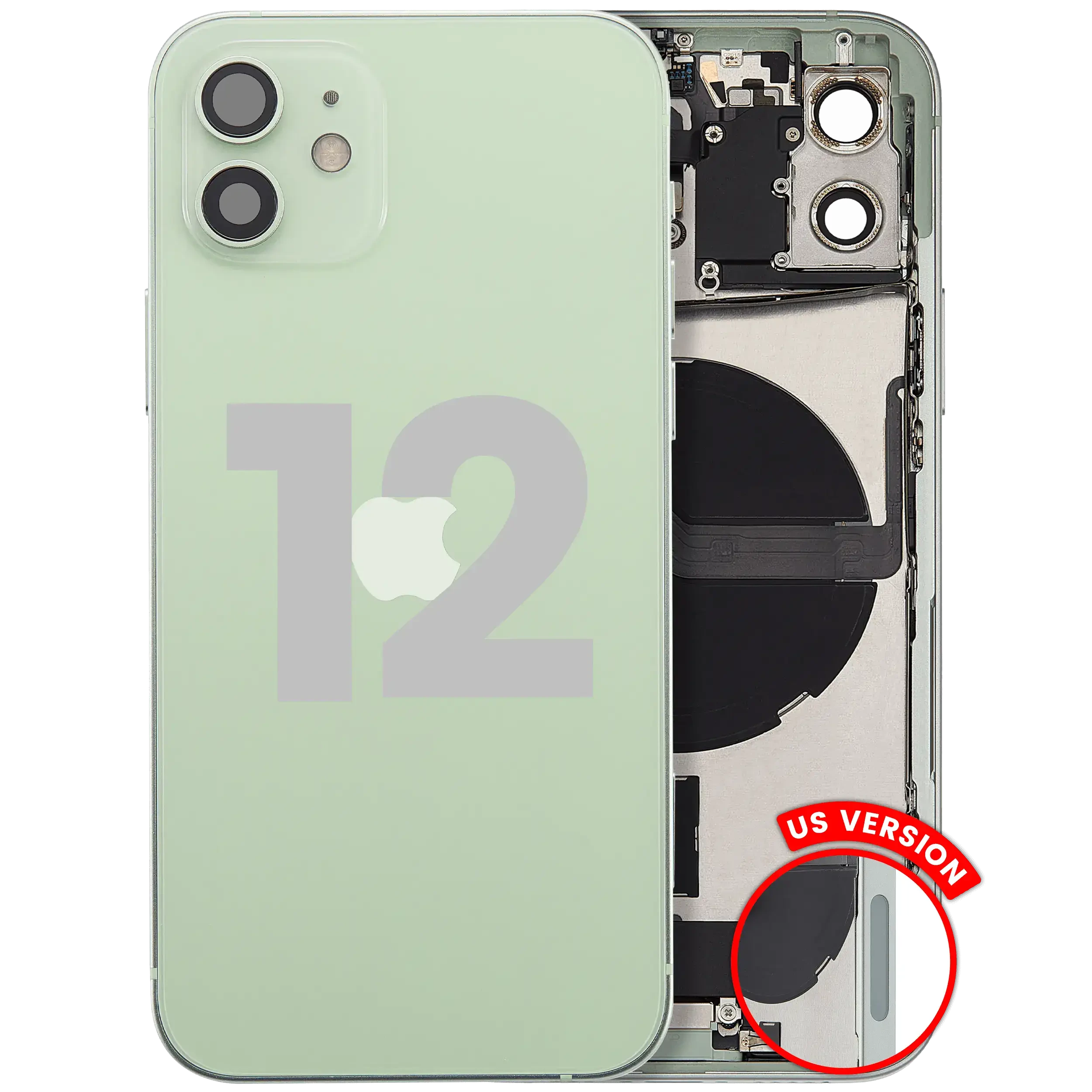 Scocca posteriore con flat connettore di ricarica e minuteria per iPhone 12 (US Version) (Used Service Pack Pull: Grade B) (Verde)