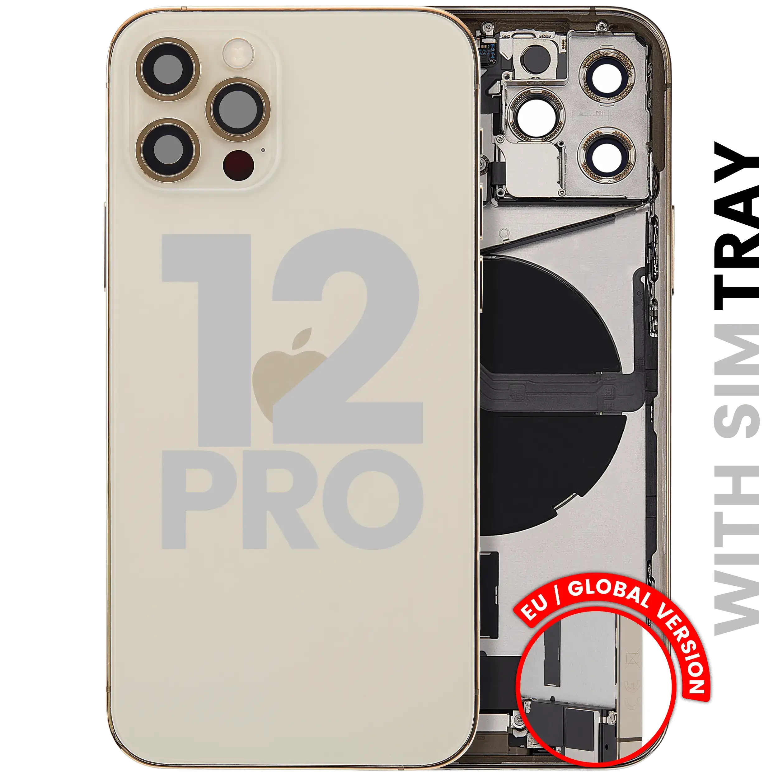 Scocca posteriore con flat connettore di ricarica e minuteria per iPhone 12 Pro (EU / Global Version) (Used Service Pack Pull: Grade B) (Oro)