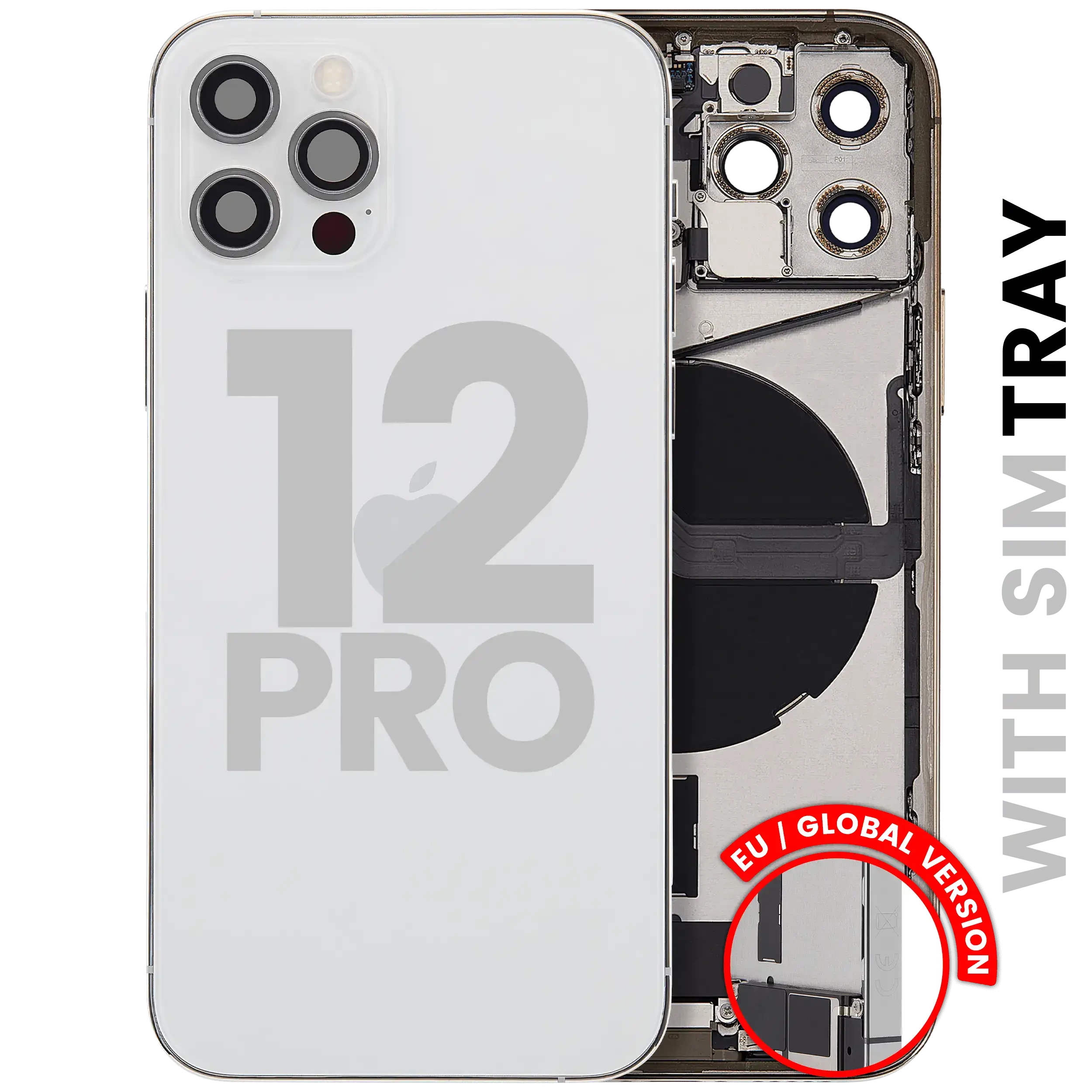 Scocca posteriore con flat connettore di ricarica e minuteria per iPhone 12 Pro (EU / Global Version) (Used Service Pack Pull: grado A) (Argento)