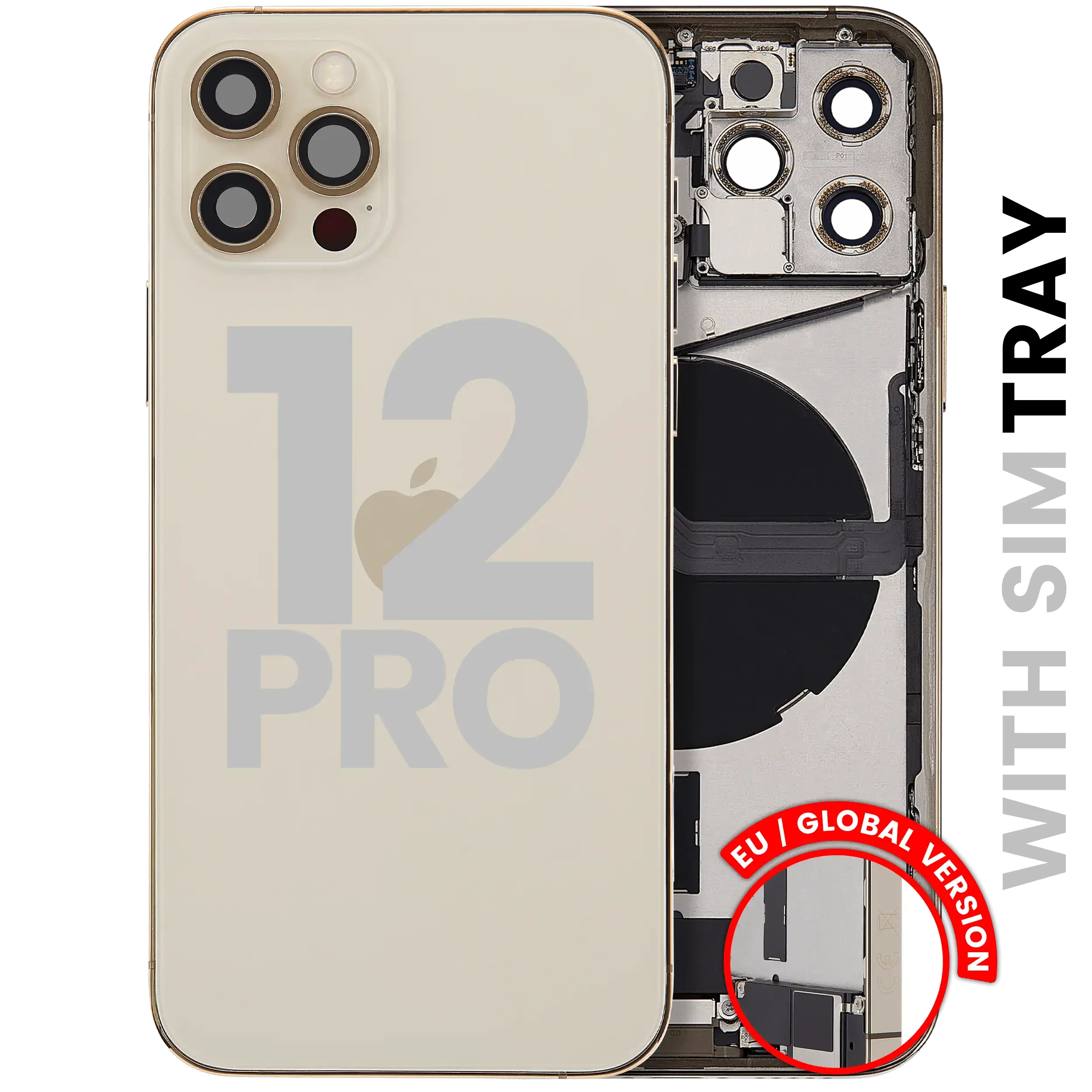 Scocca posteriore con flat connettore di ricarica e minuteria per iPhone 12 Pro (EU / Global Version) (Used Service Pack Pull: Grade C) (Oro)
