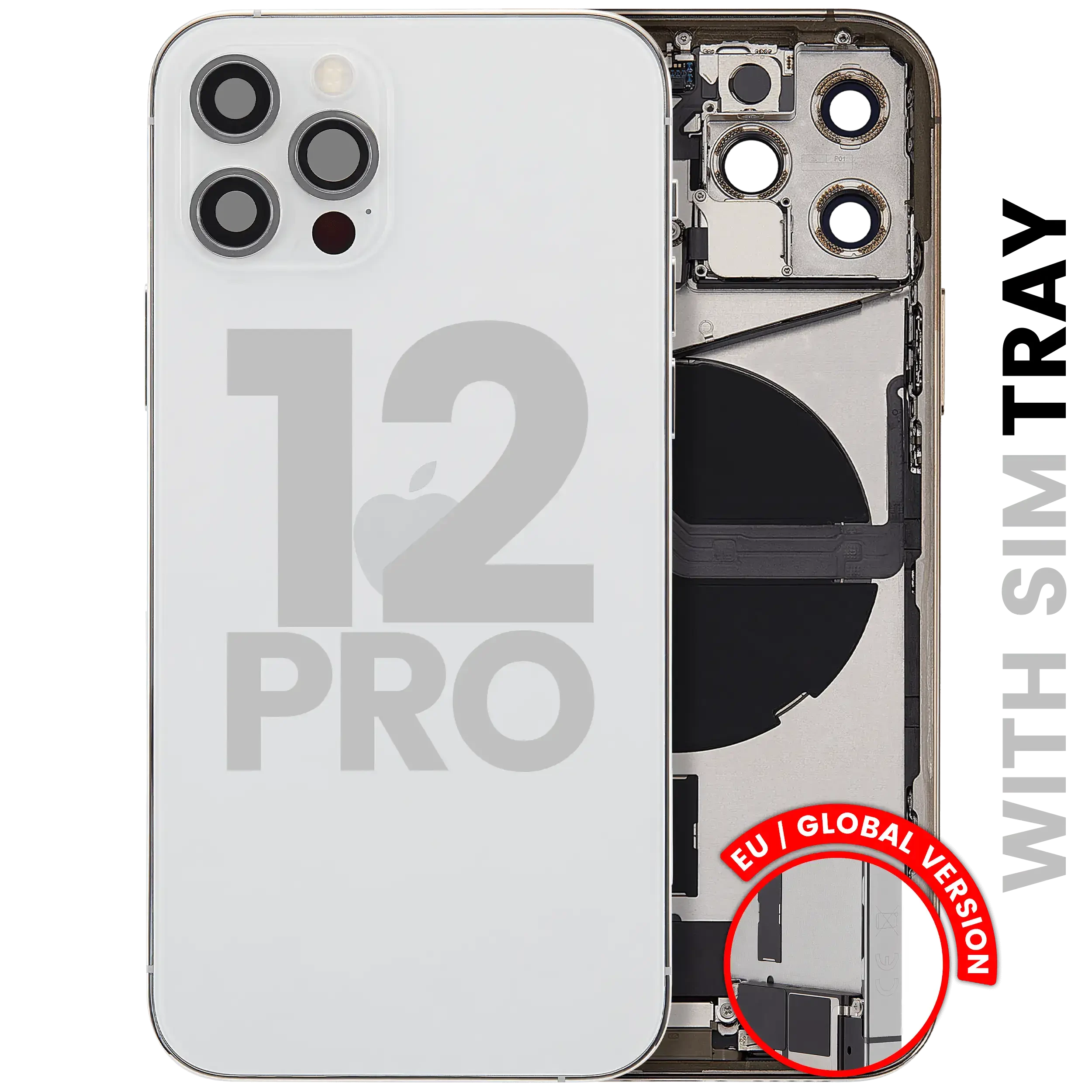 Scocca posteriore con flat connettore di ricarica e minuteria per iPhone 12 Pro (EU / Global Version) (Used Service Pack Pull: Grade B) (Argento)