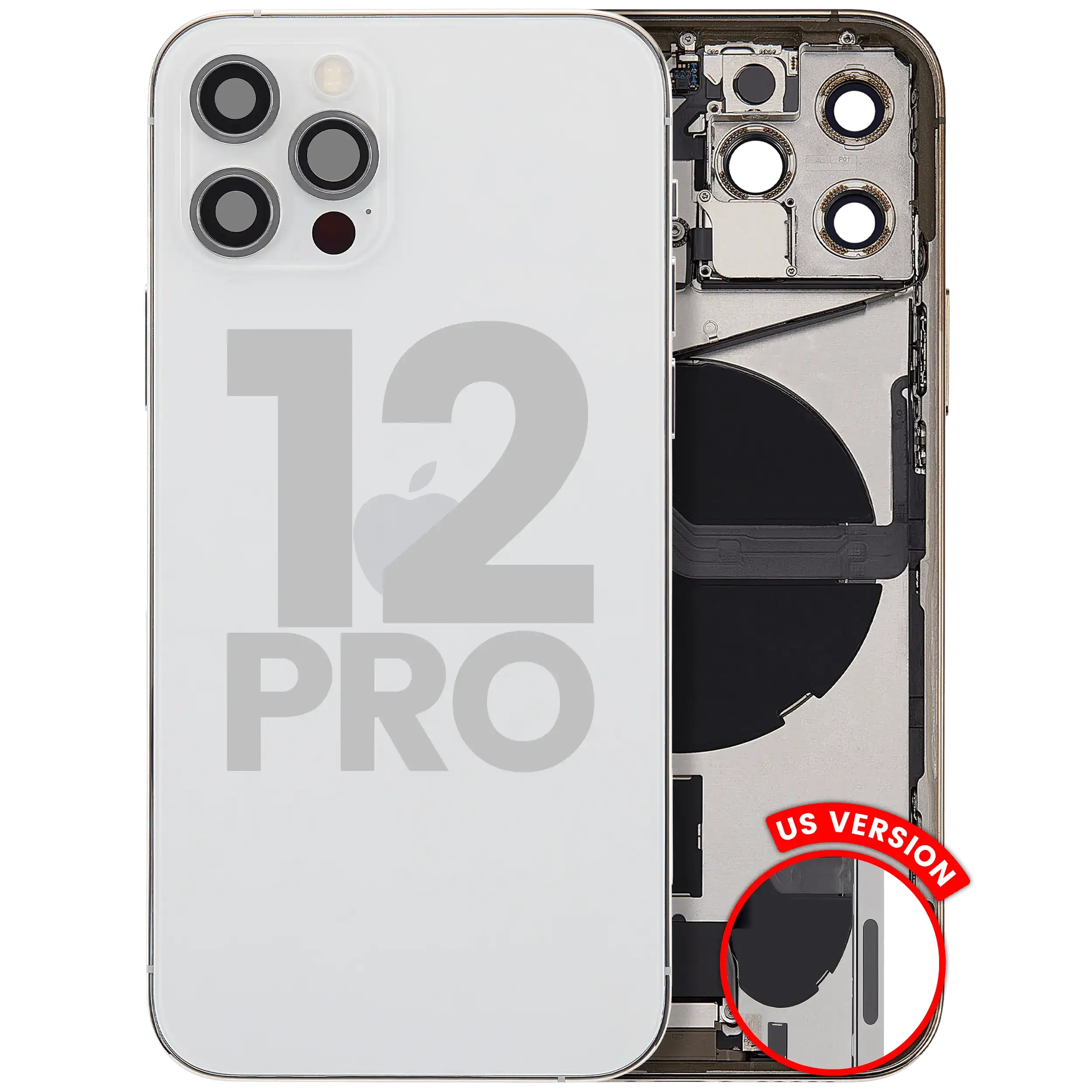 Scocca posteriore con flat connettore di ricarica e minuteria per iPhone 12 Pro (US Version) (Used Service Pack Pull: grado A) (Argento)